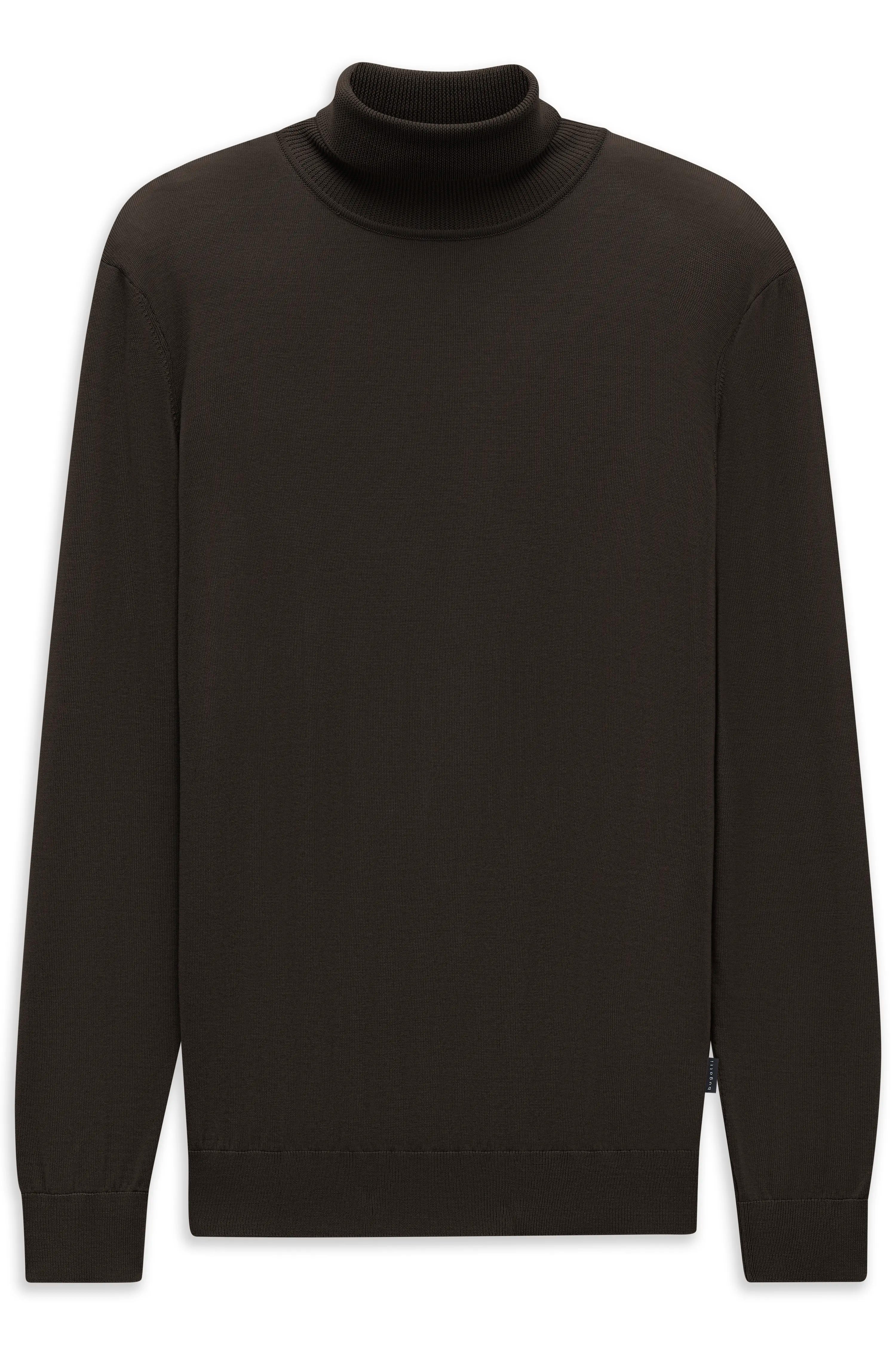 "bugatti Rollkragenpullover in Dunkelbraun, Büstenbild, eleganter und zeitloser Stil."