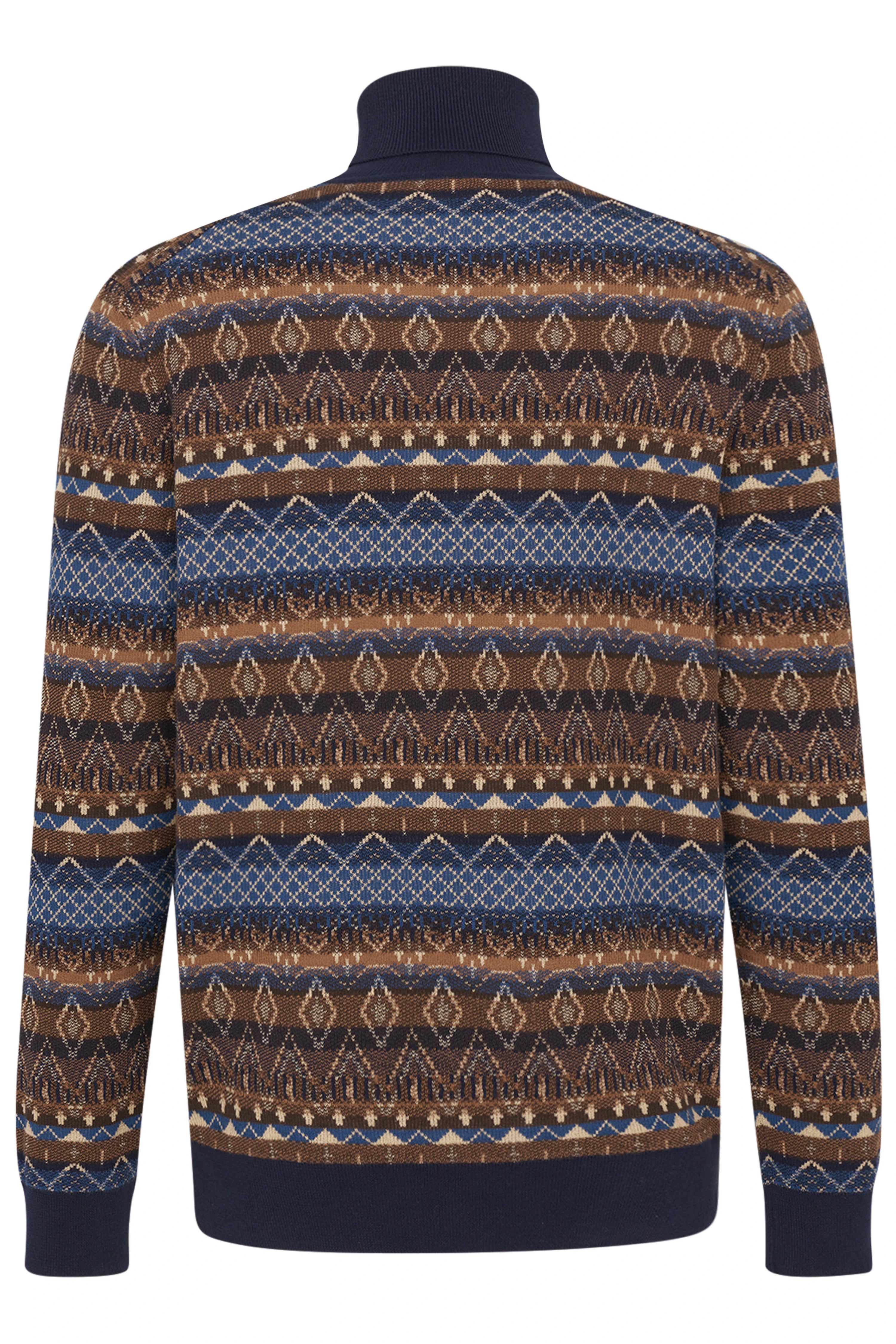 bugatti Rollkragenpullover, Büste, braun-blaues geometrisches Muster, hochwertig und stilvoll.