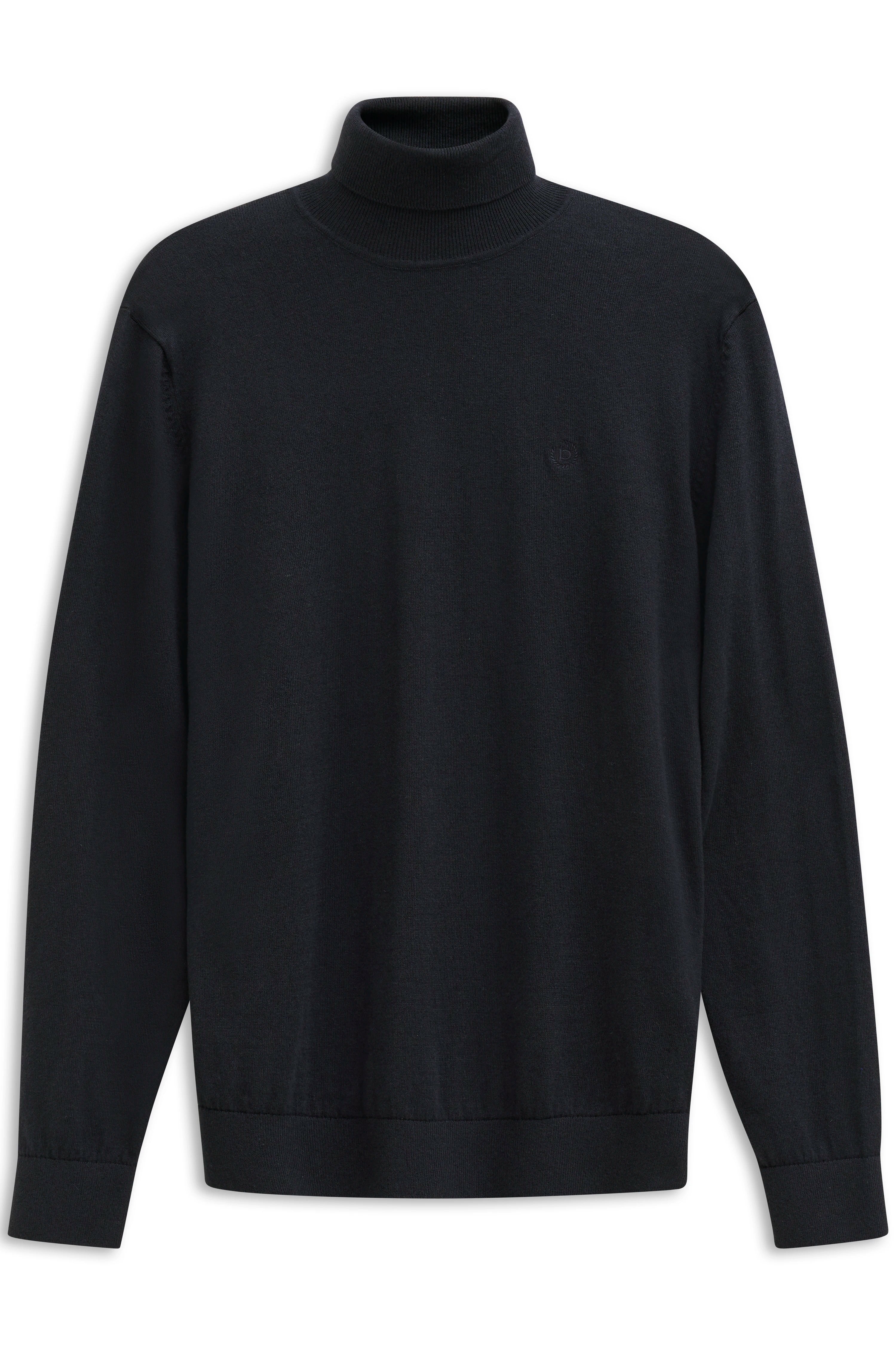 Schwarzer bugatti Rollkragenpullover, Büstenbild, schlichte Eleganz und zeitloser Stil.