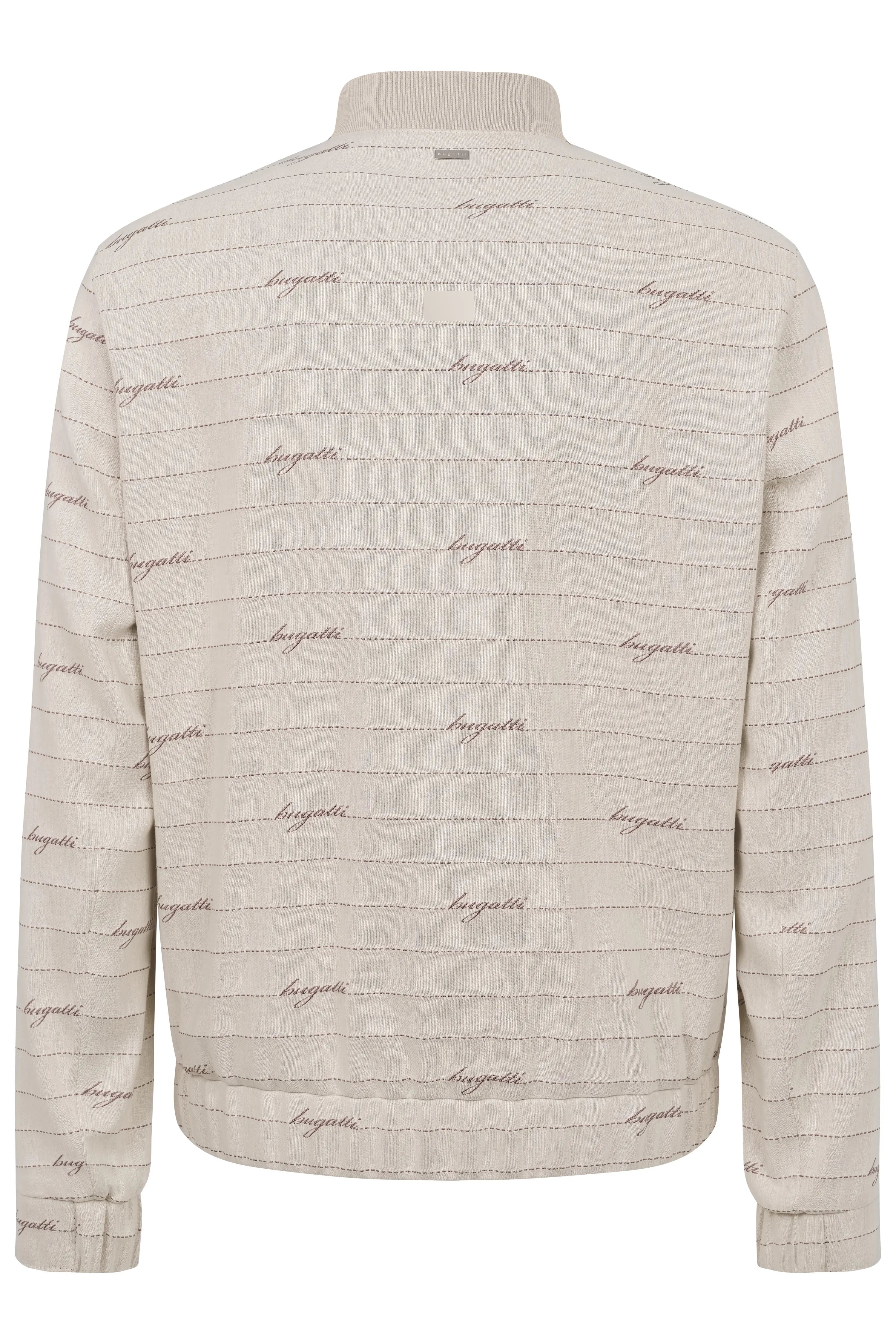 Beige bugatti bomberjack met logomotief, busteweergave.