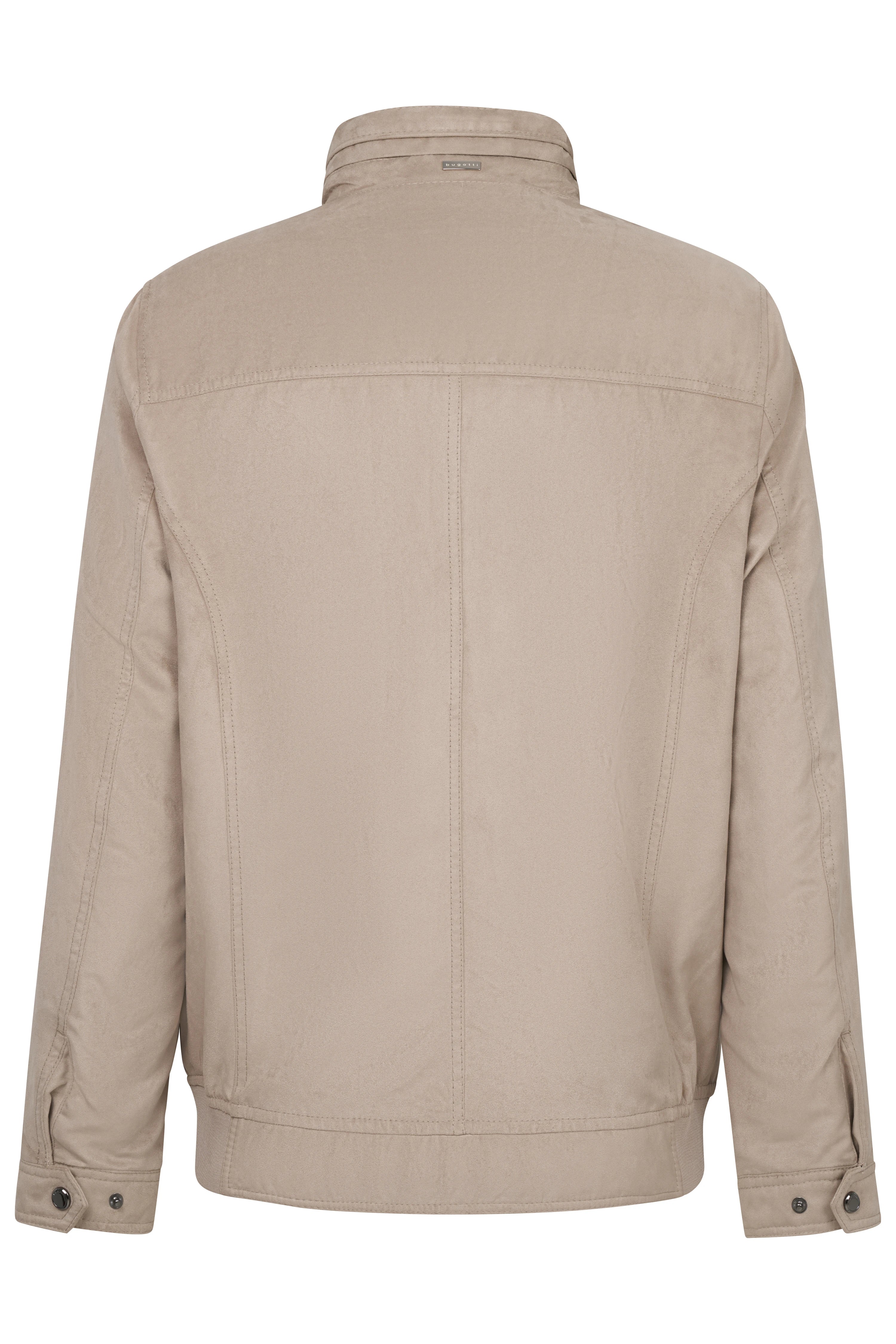 Beige bugatti Jacke, Rückansicht, legeres Design, hochwertige Verarbeitung.