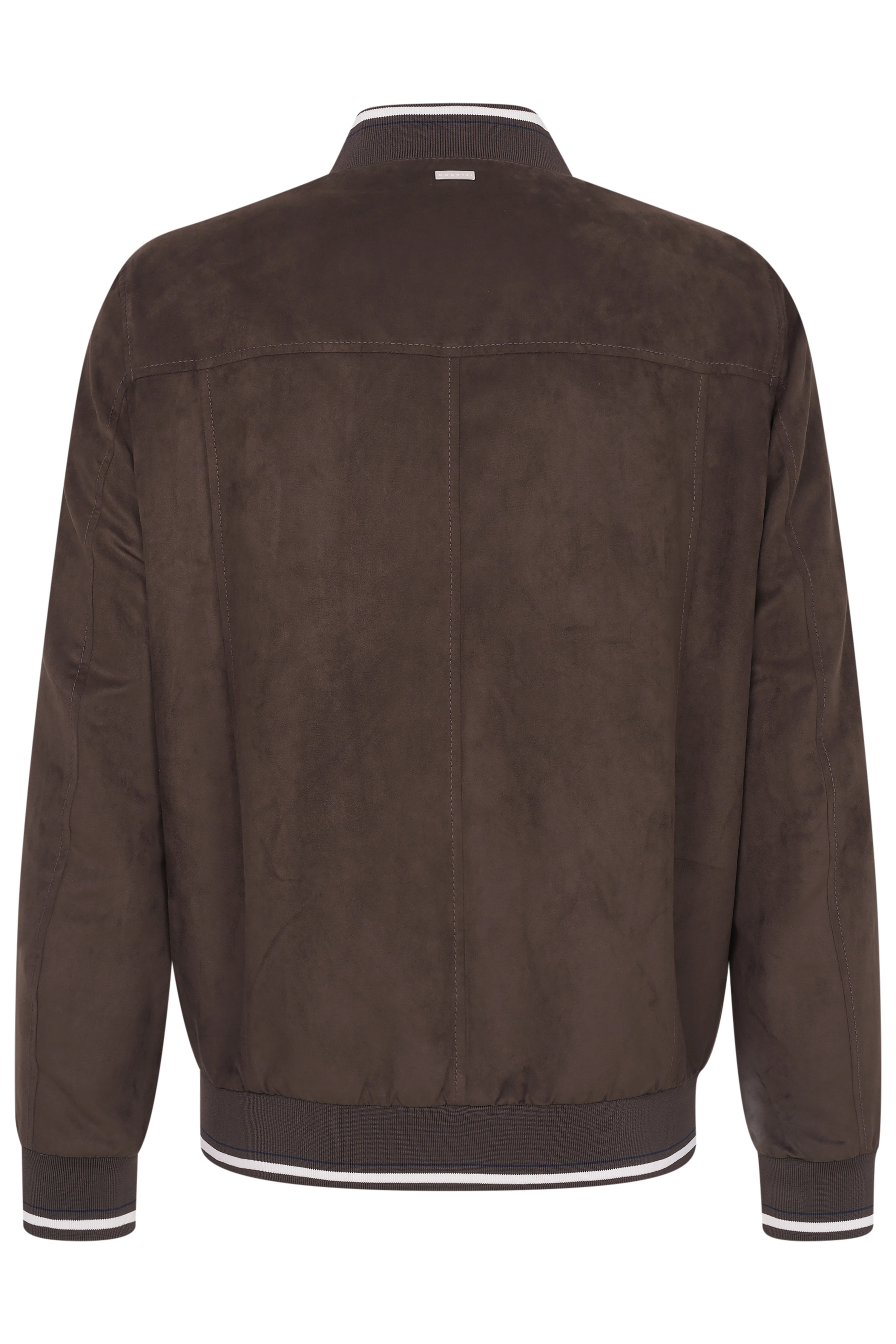 Braune bugatti Jacke, Rückansicht, legerer Stil, gerippte Bündchen und Kragen, hochwertiges Material.