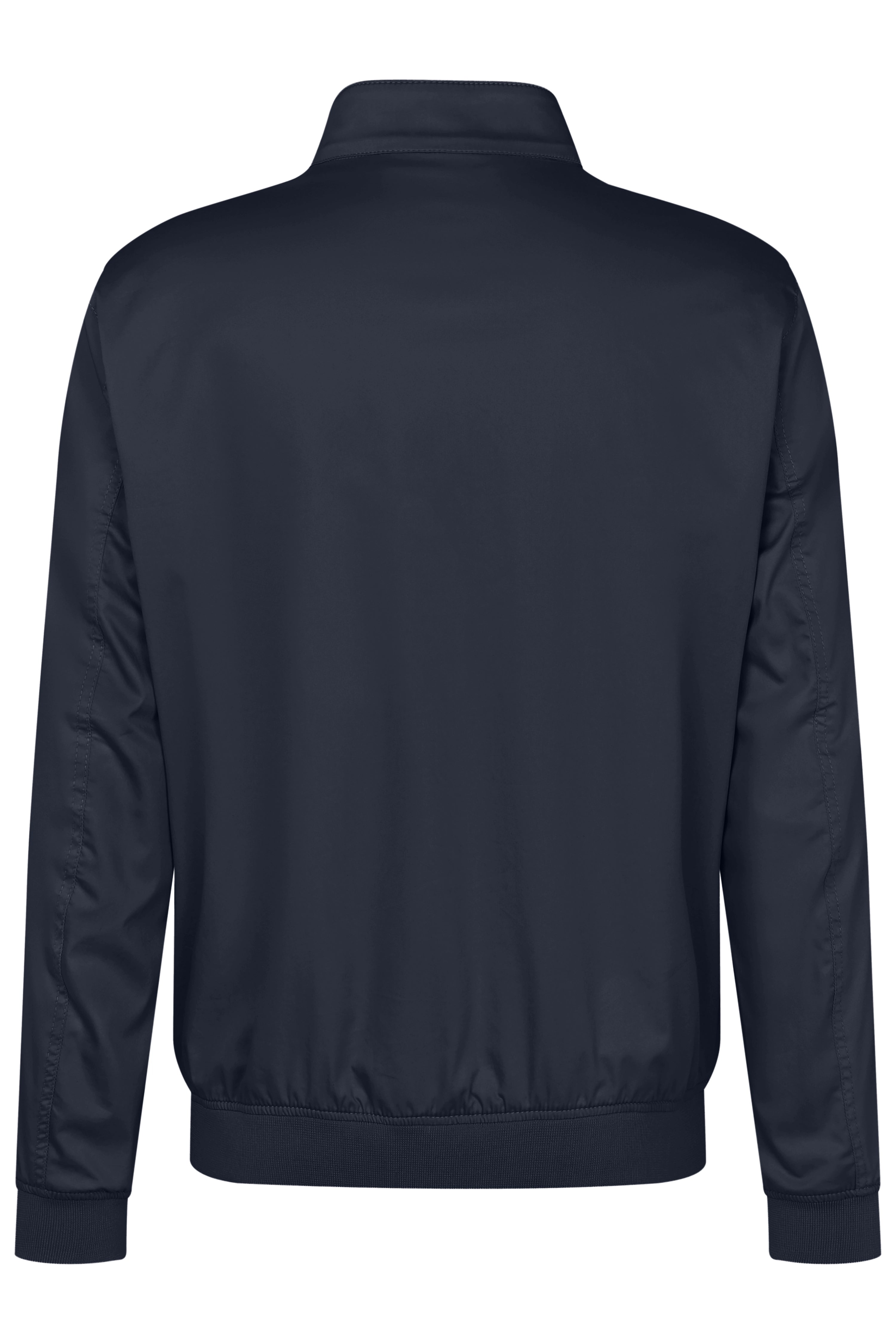 Donkerblauwe bugatti jas, achteraanzicht, eenvoudig ontwerp, relaxte pasvorm.