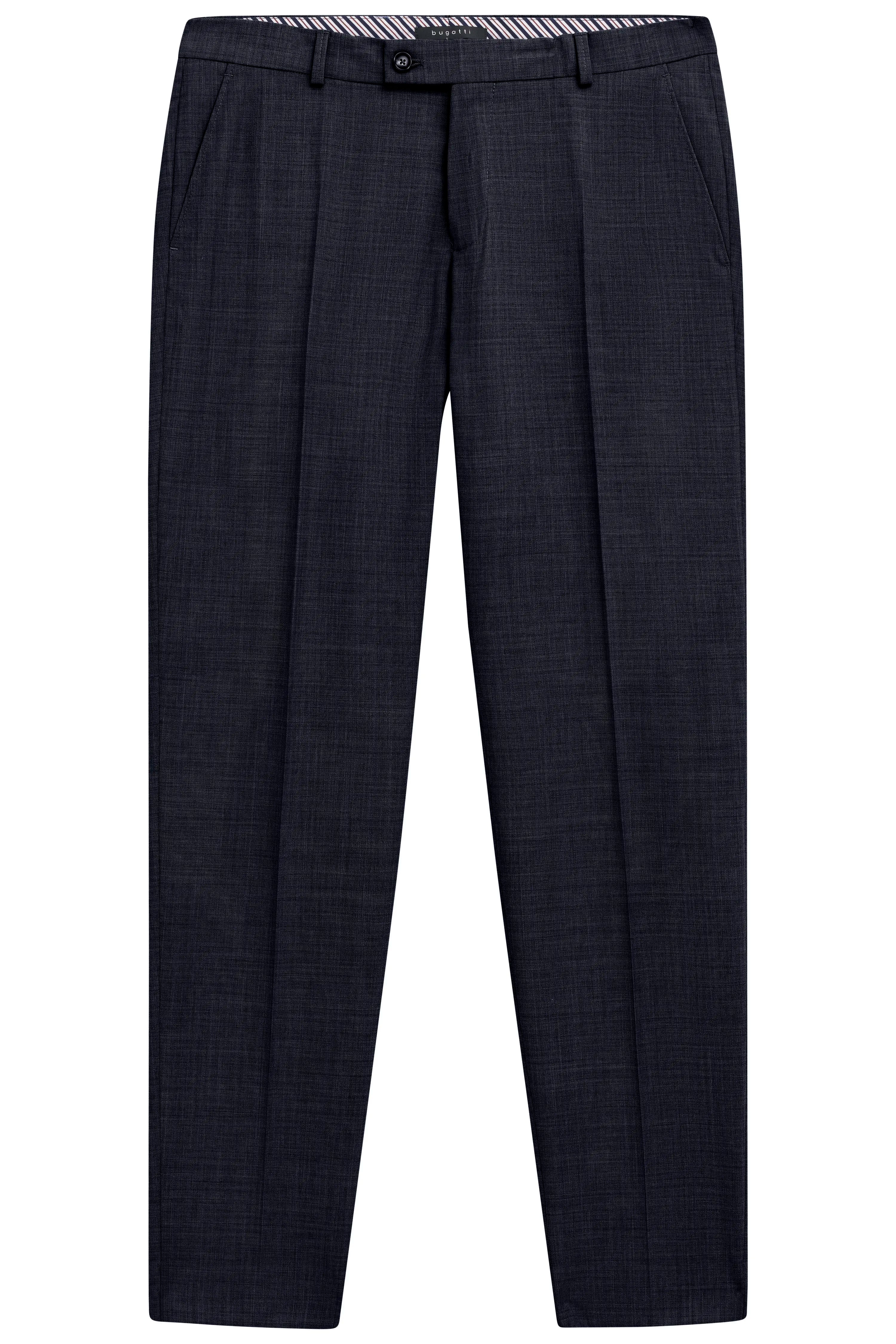 Grey V-neck sweater, dark blue trousers, brown loafers by bugatti, embodying refined elegance and timeless style.