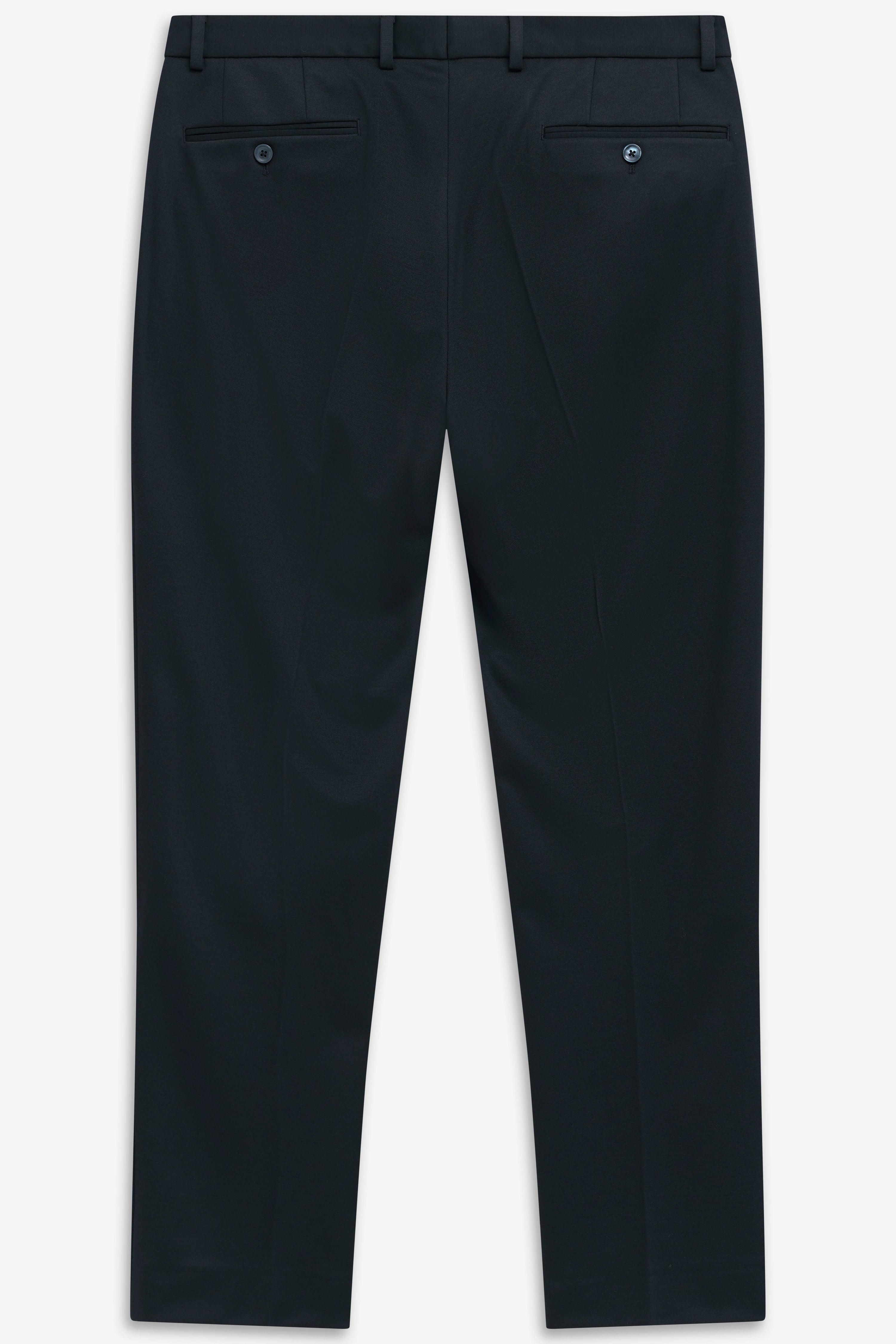 Black bugatti suit pants, casual, rear view, elegant and timeless.