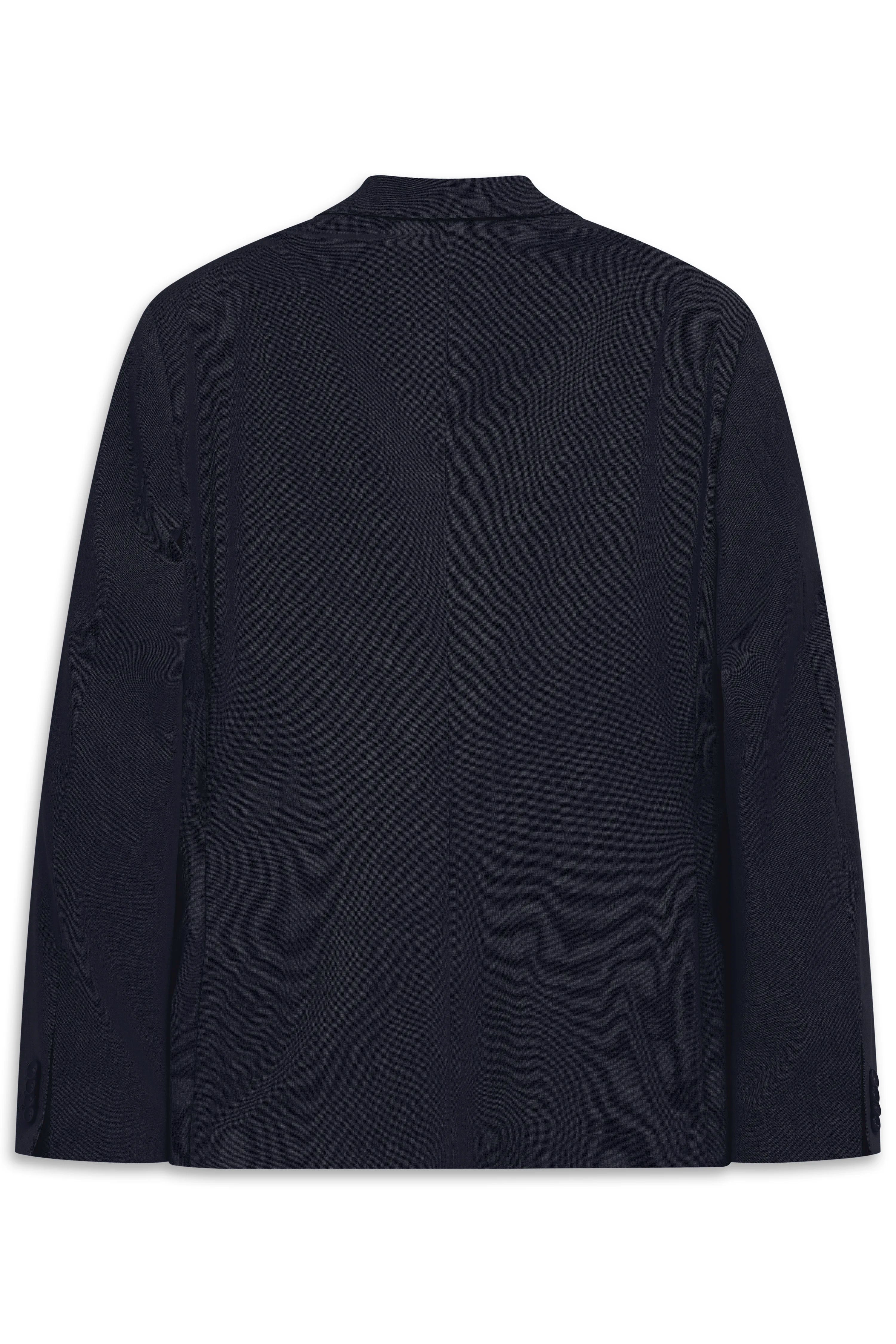 Dark blue bugatti blazer, bust shot, elegant cut, high-quality craftsmanship.