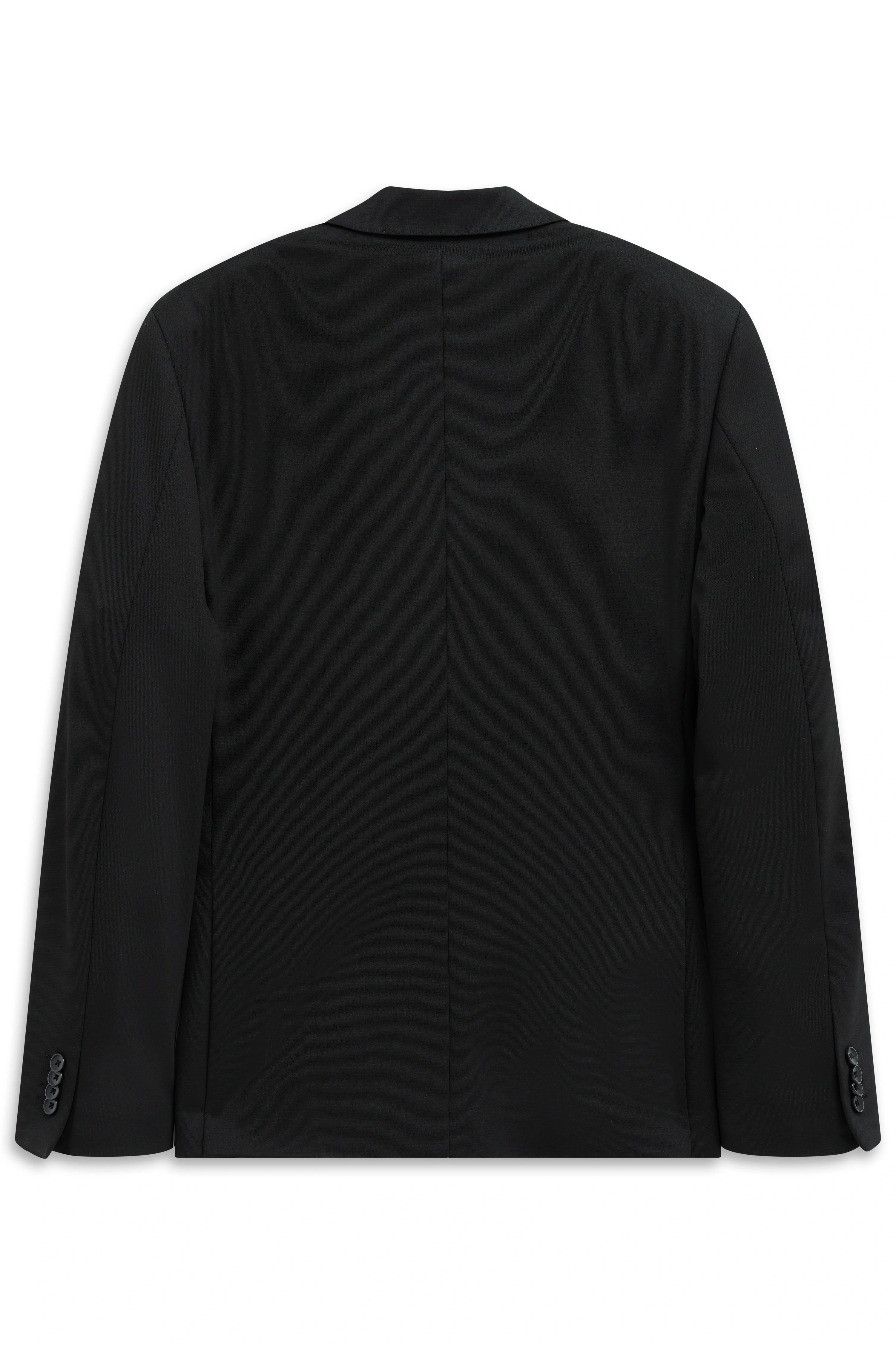 Black bugatti blazer, back view, elegant design, bust shot.