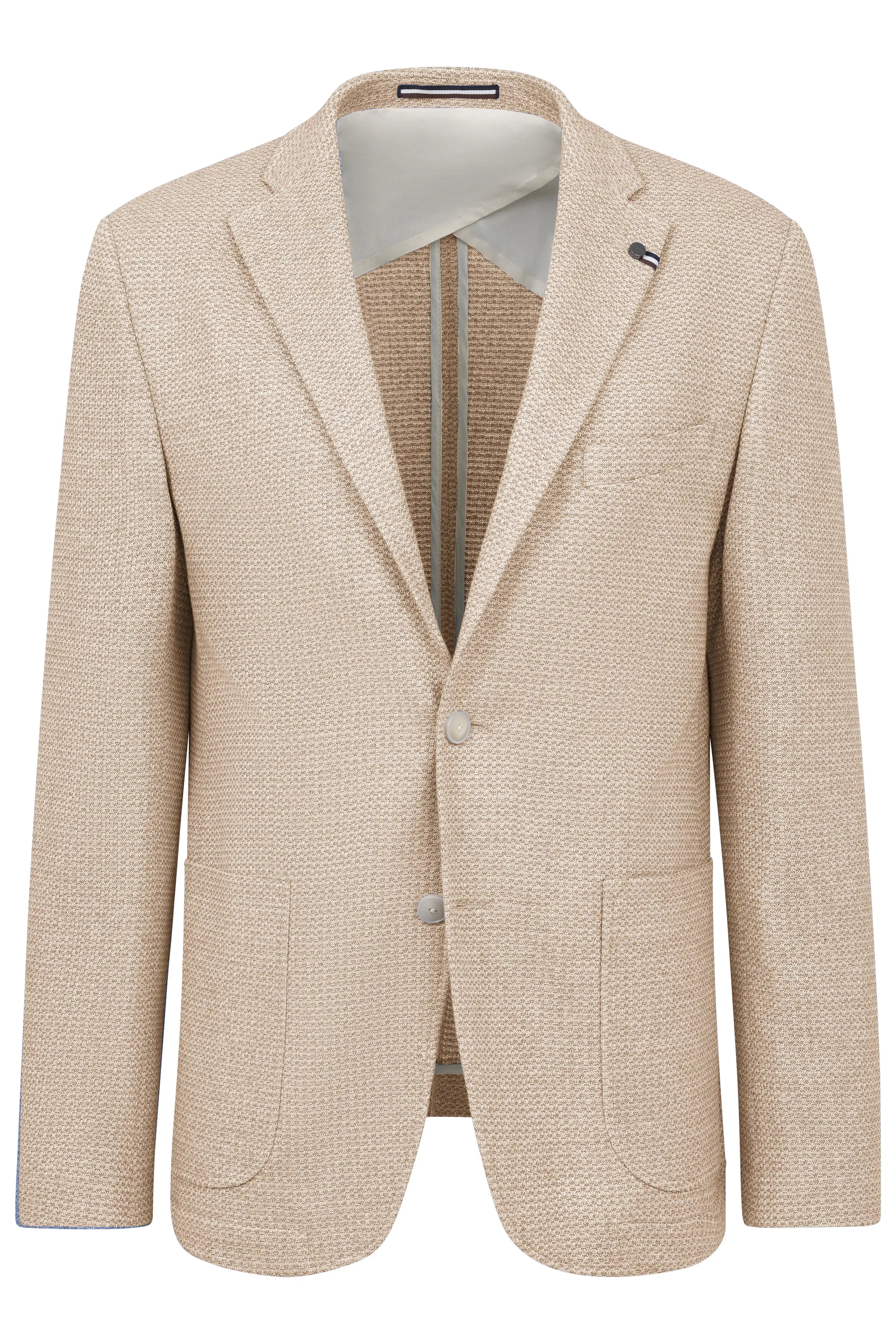 Beige bugatti Sakko mit feiner Struktur, Büstenbild, stilvoll und zeitlos elegant.
