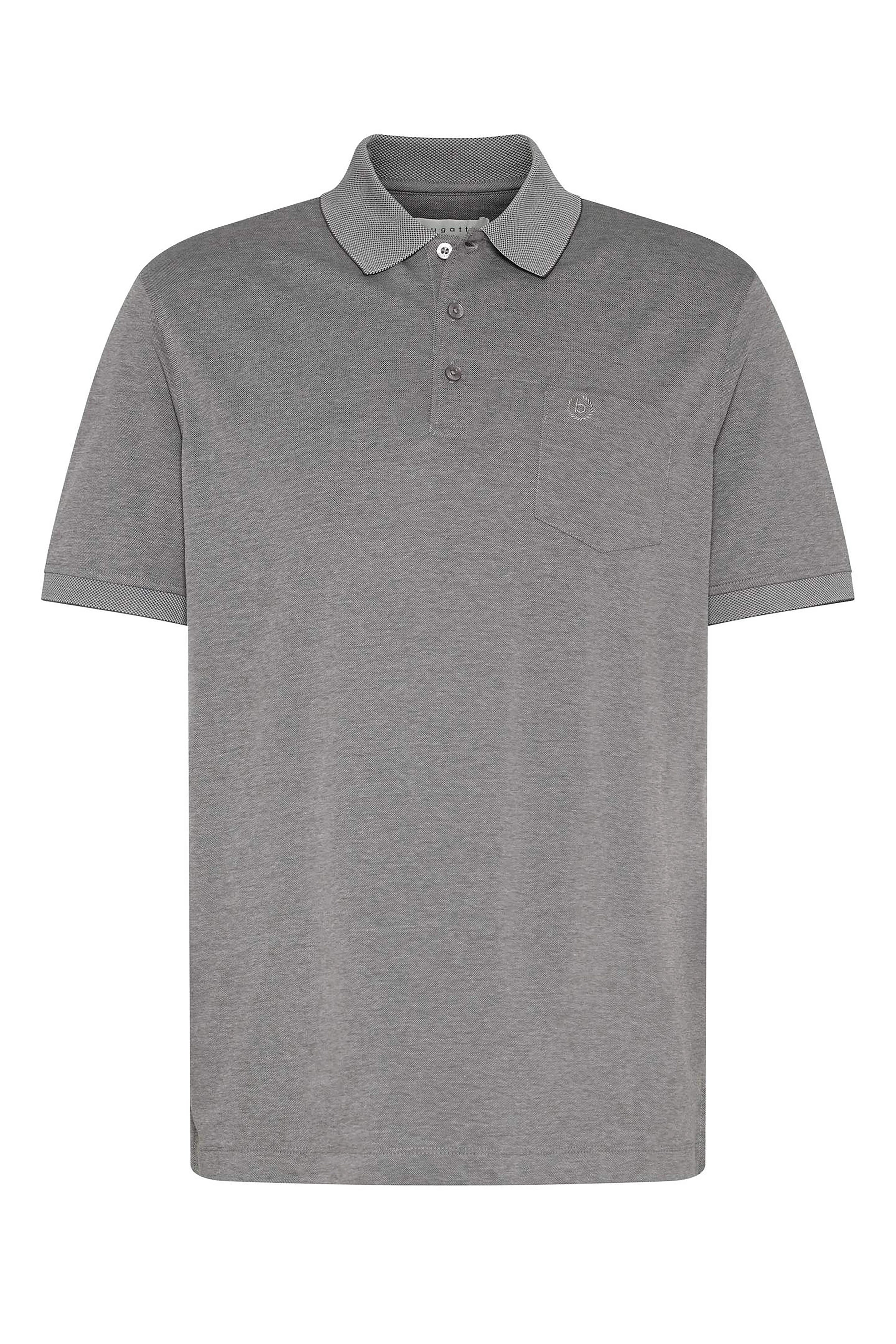Gray bugatti polo shirt, classic fit, bust view, subtle chest logo.