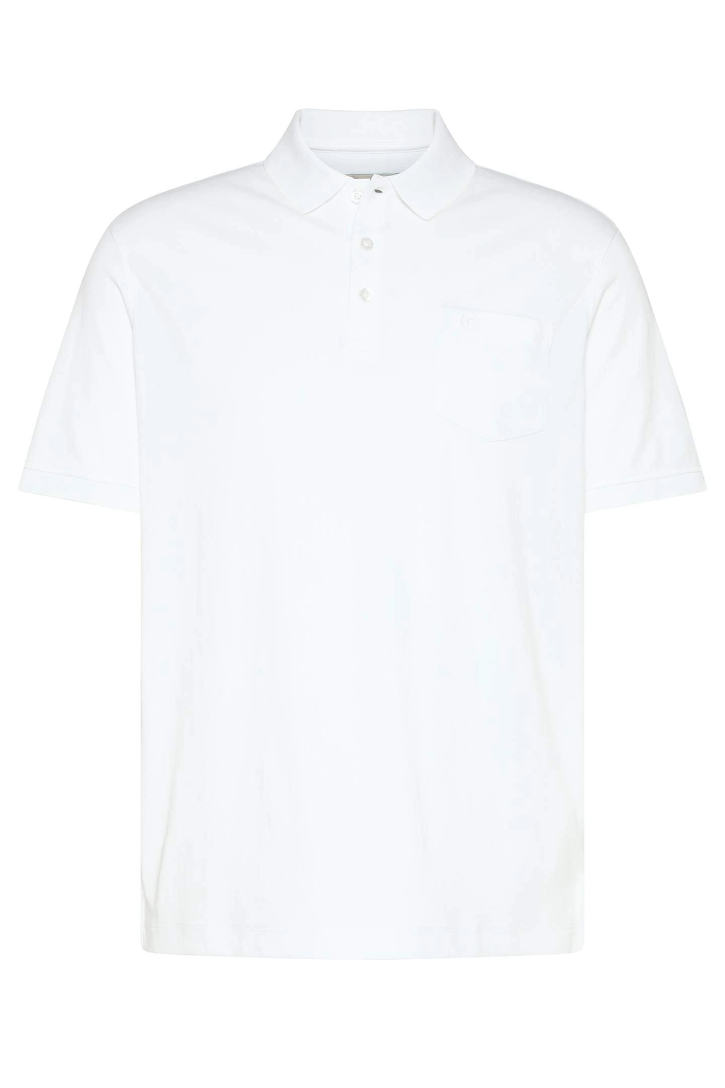 White bugatti polo shirt, classic, casual, bust shot.