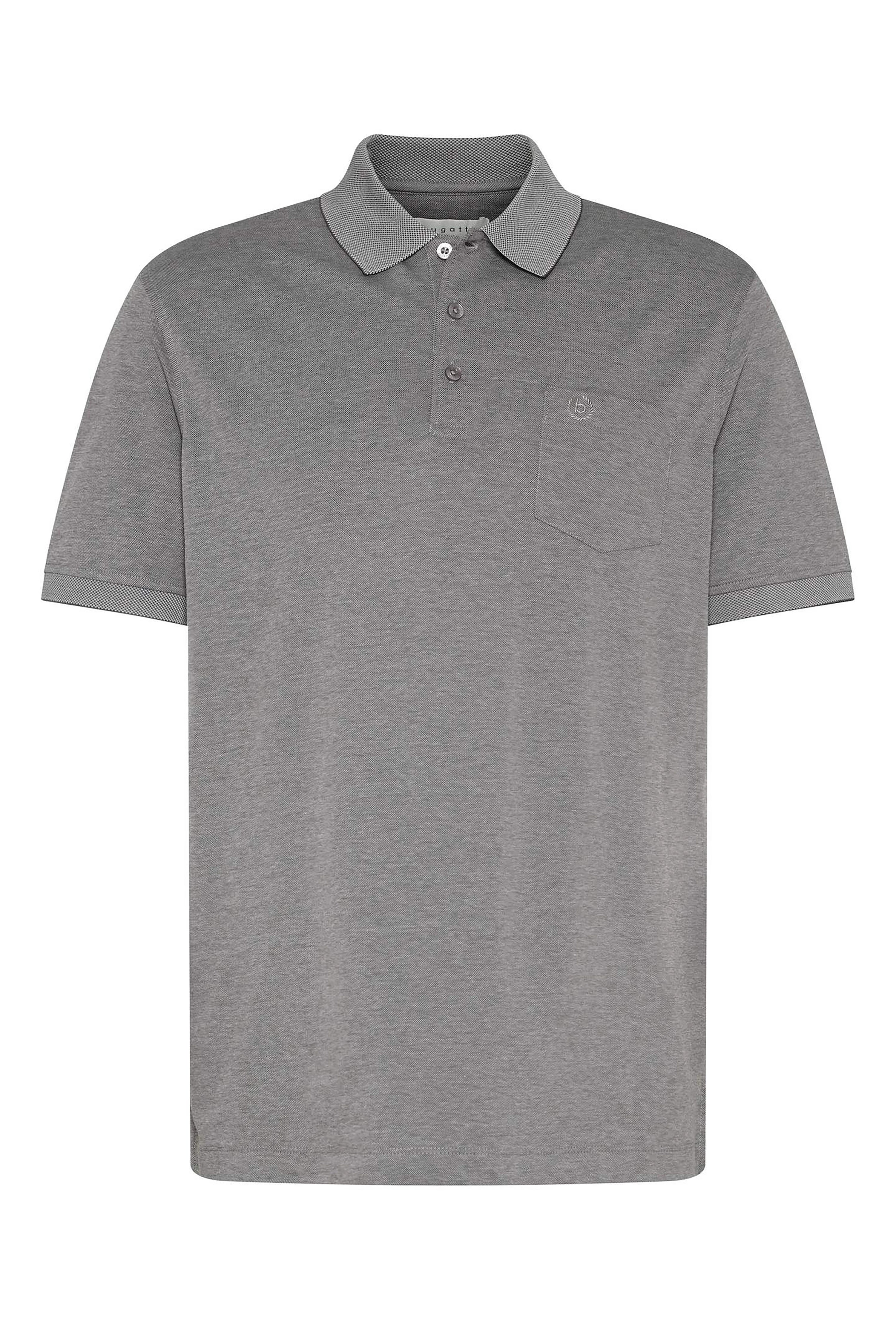Gray bugatti polo shirt, elegant design, bust view, classic collar, timeless sophistication.