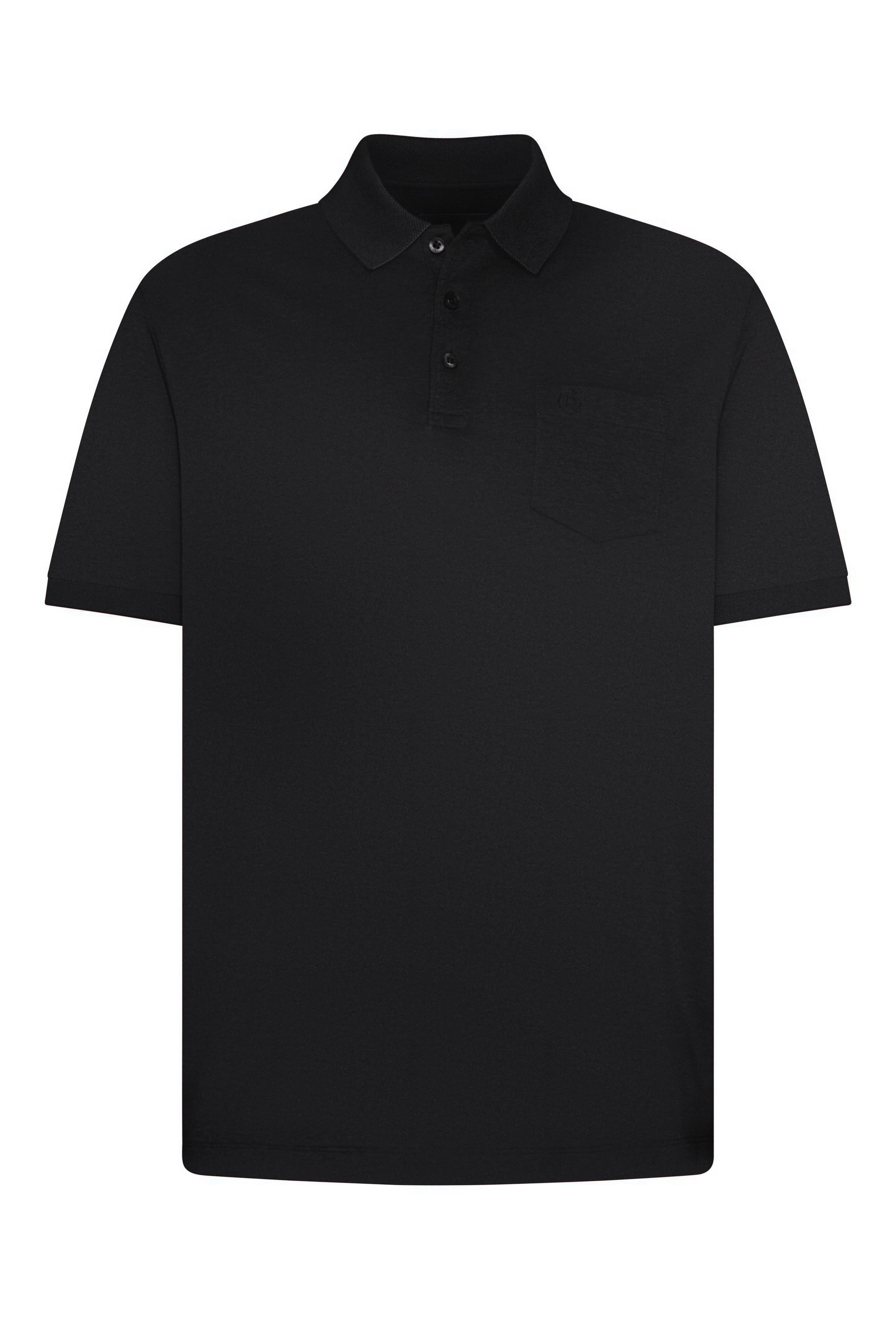 Black bugatti polo shirt, classic design, bust view, high-quality materials.