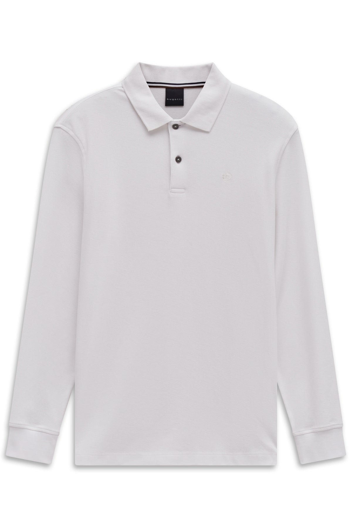 Langarm-Polo in Weiß von bugatti, Büstenbild, elegantes Basic mit Knopfleiste für zeitlosen Stil.
