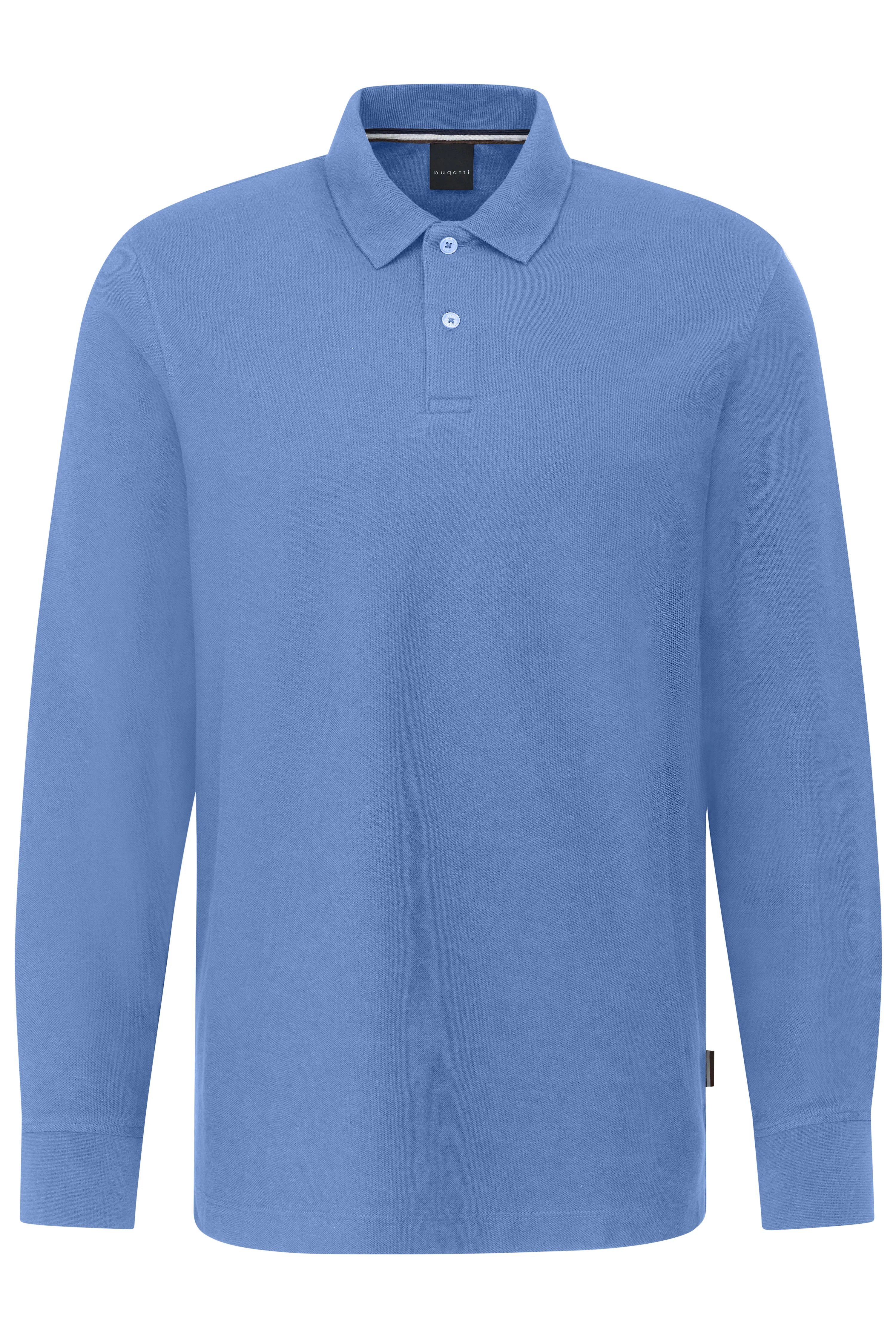 bugatti light blue long-sleeve polo shirt, bust view, classic design, high-quality and stylish.