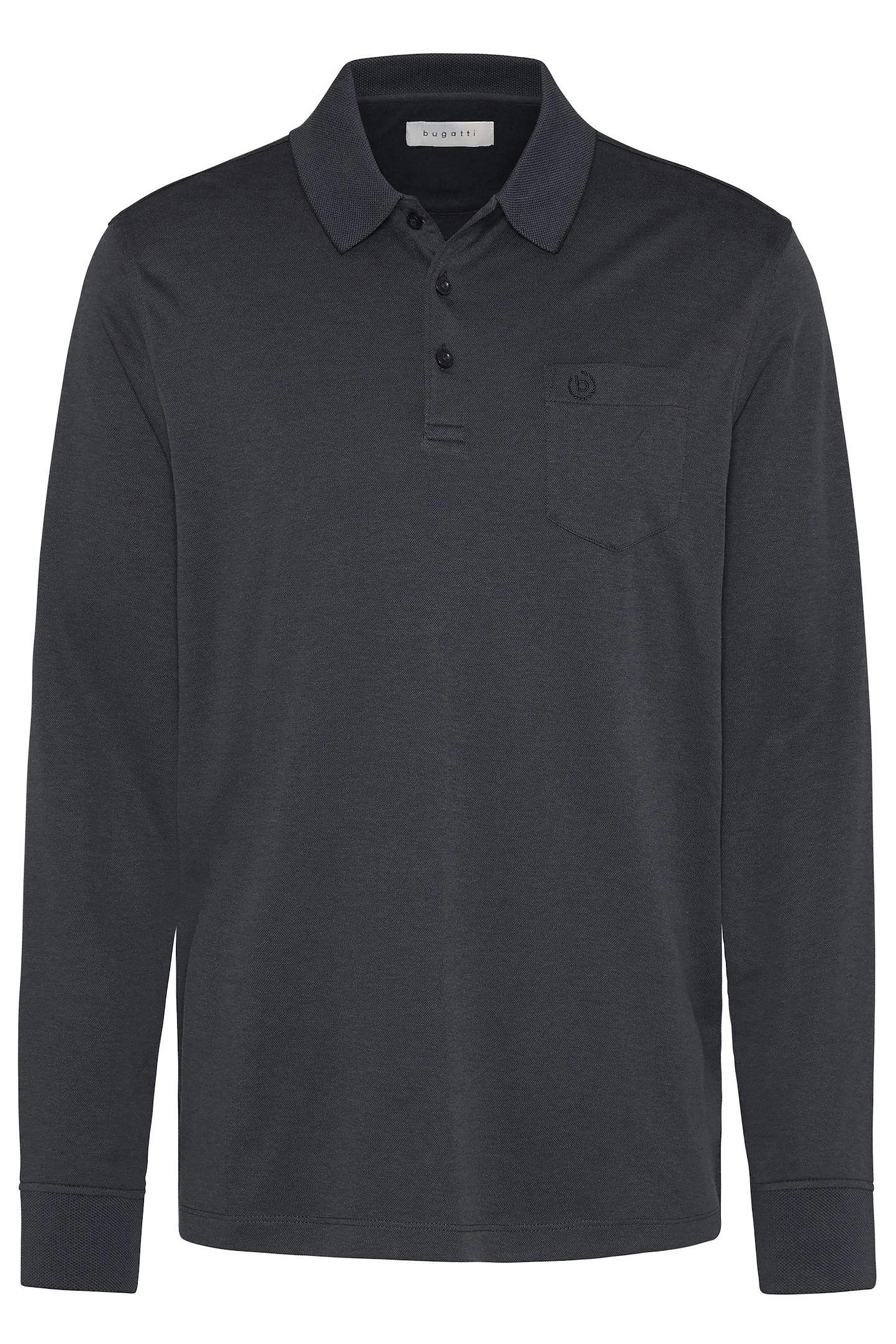 Langarm-Poloshirt in donkergrijs van bugatti, busteweergave, elegant ontwerp met borstzak.