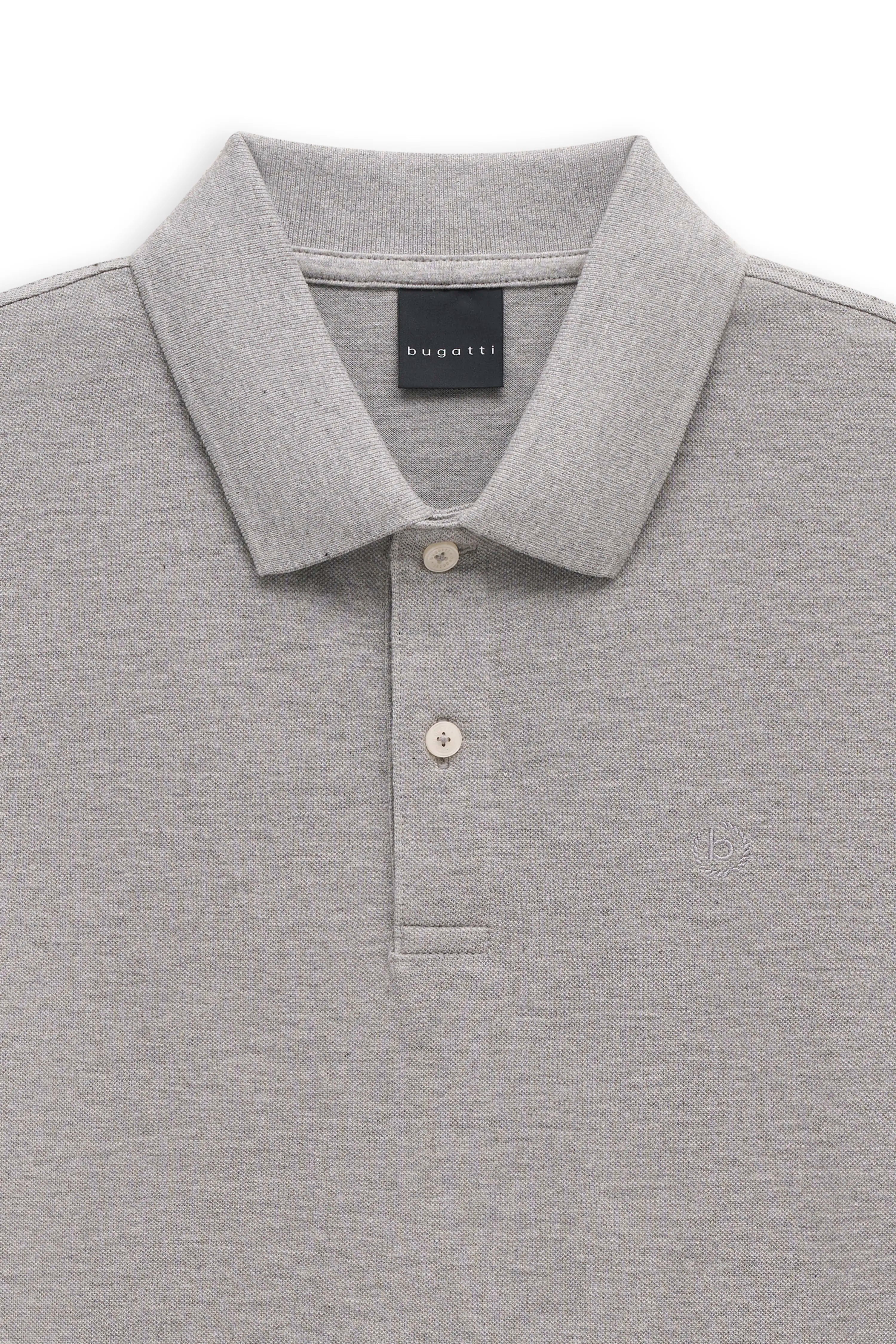 Graues bugatti Poloshirt, Büstenbild, klassisch und zeitlos elegant.