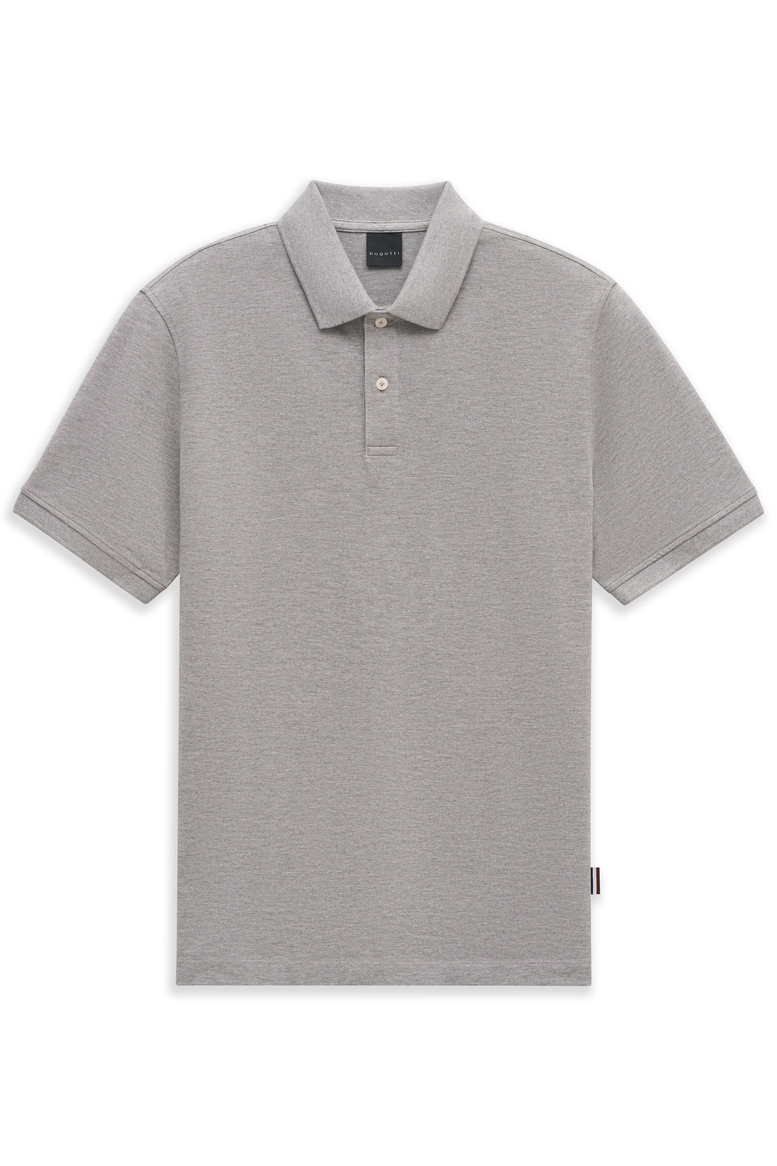 Graumeliertes bugatti Poloshirt, Büstenbild, klassischer Schnitt, elegante Knopfleiste.