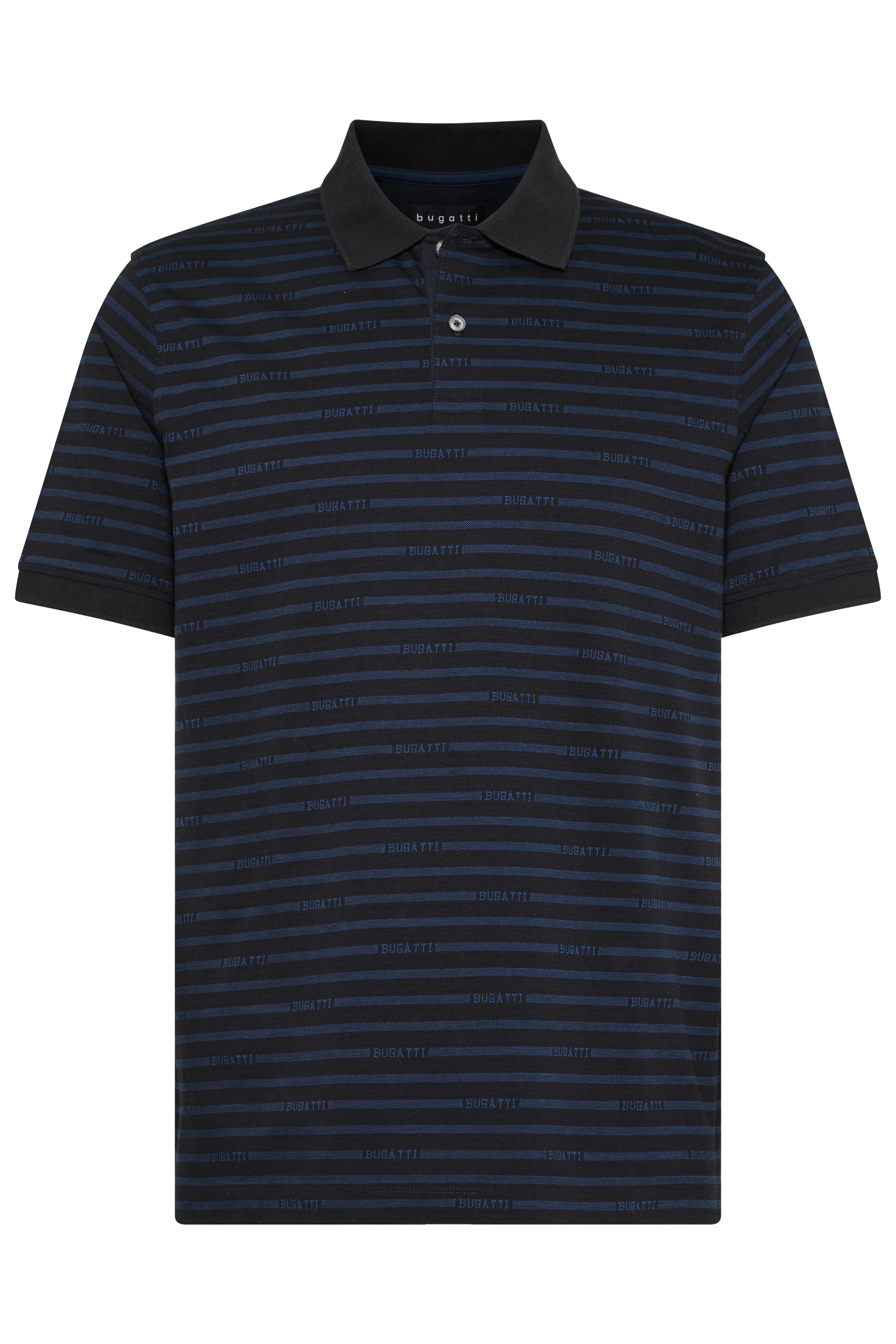 bugatti dark blue striped polo shirt, bust view, stylish and timeless.