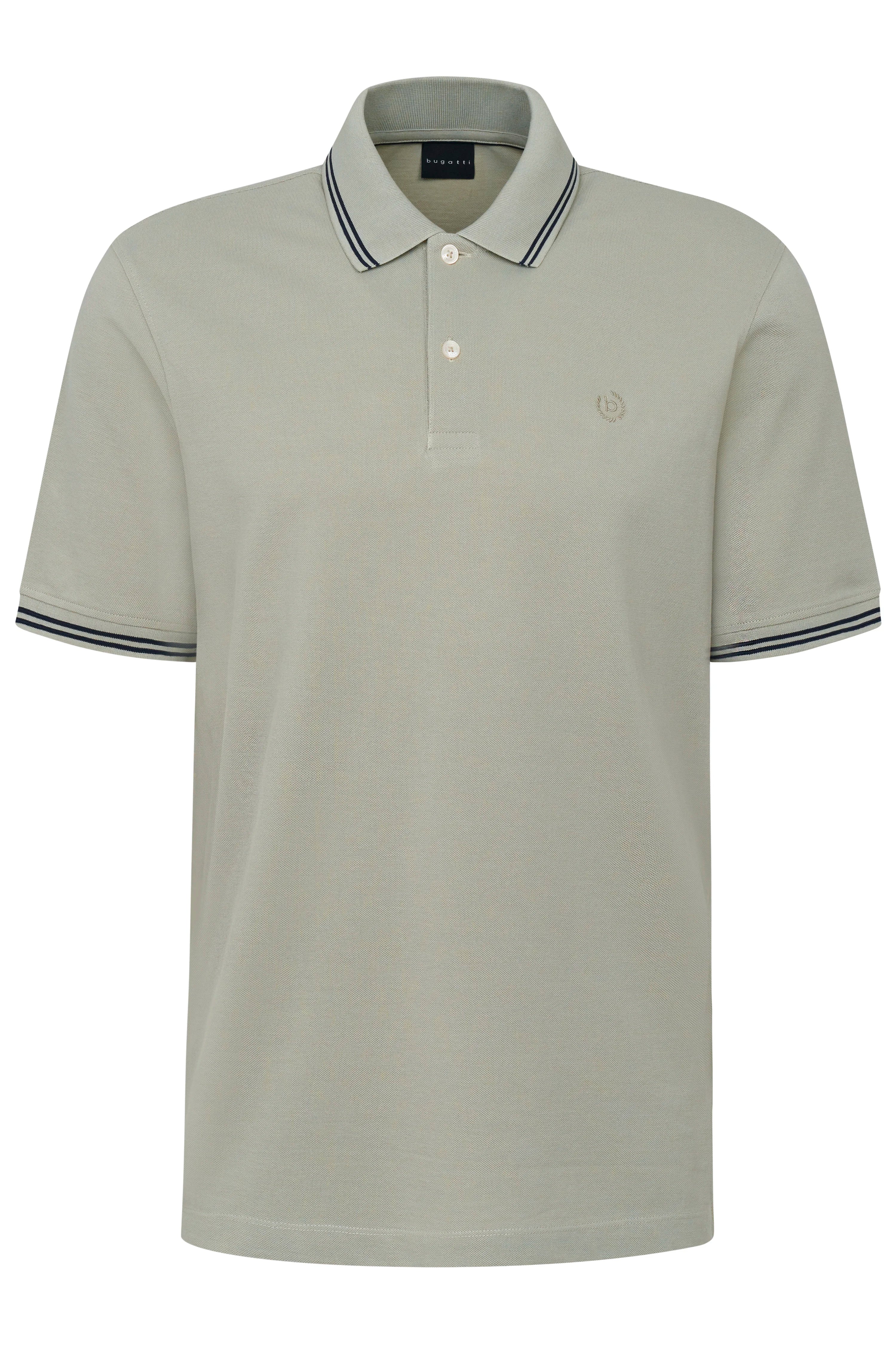 bugatti gray polo shirt with contrast stripe collar, bust view.