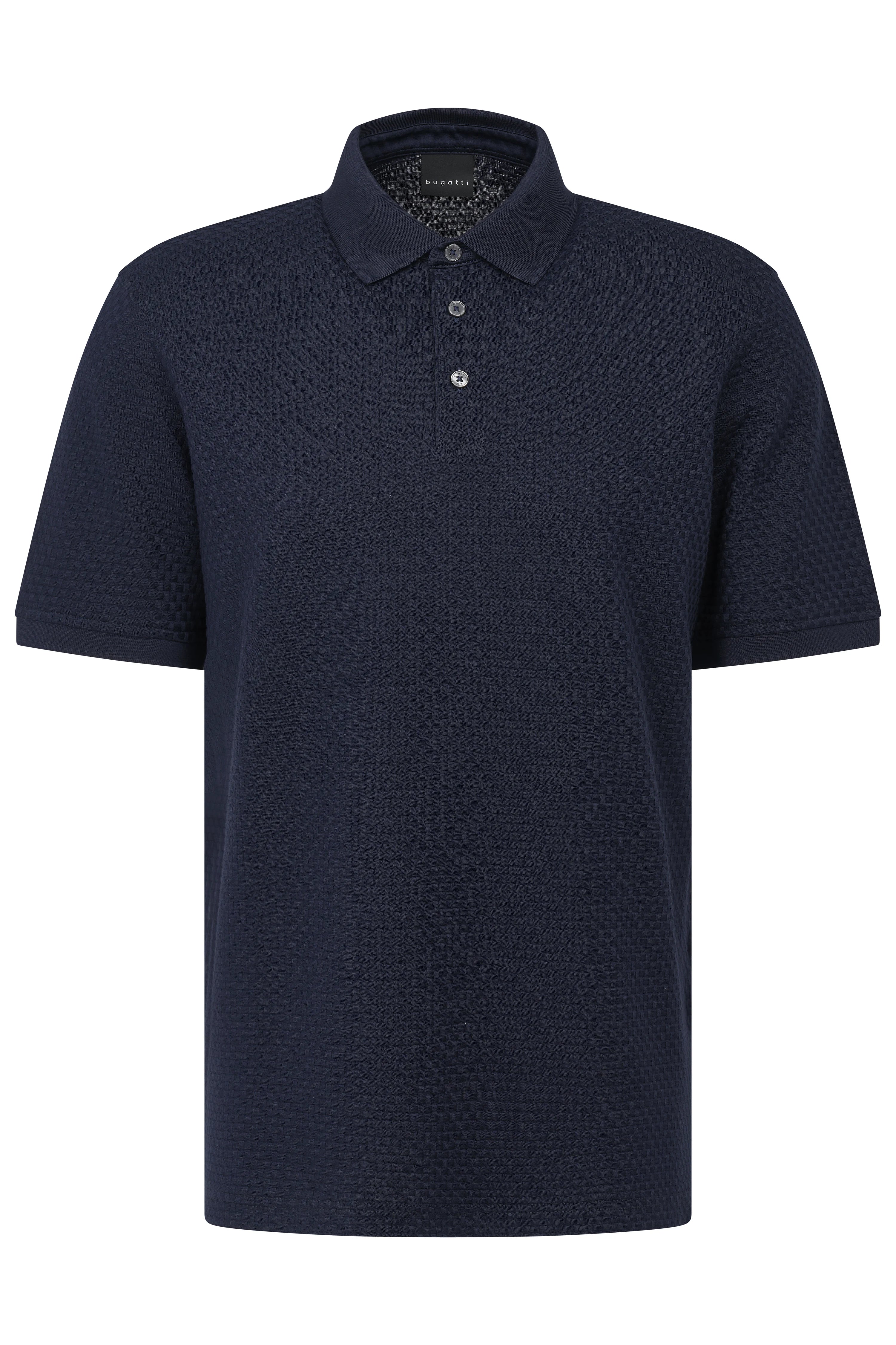 Navy structured pattern polo shirt, bust image, by bugatti.