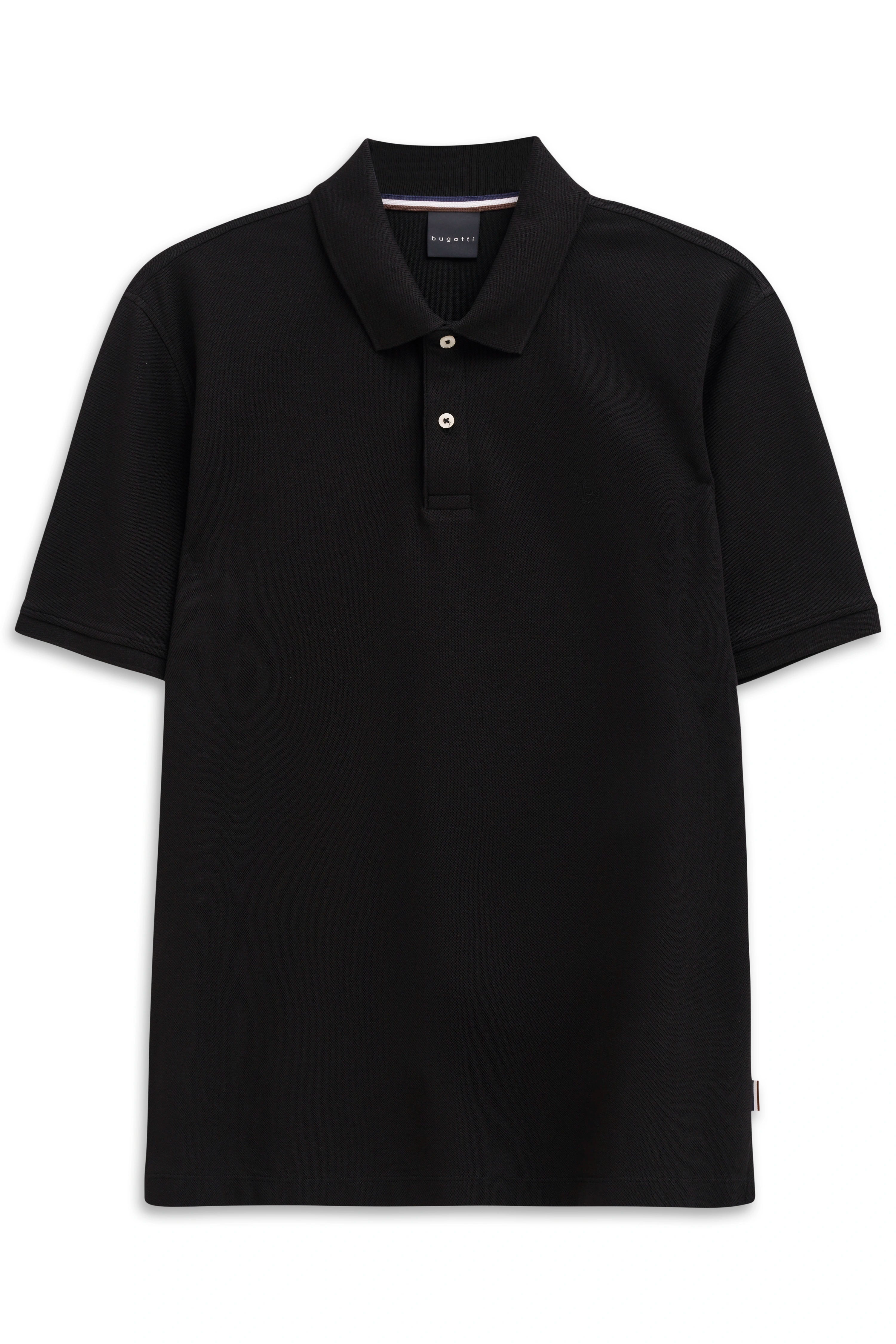 Black bugatti polo shirt, classic design, bust view.
