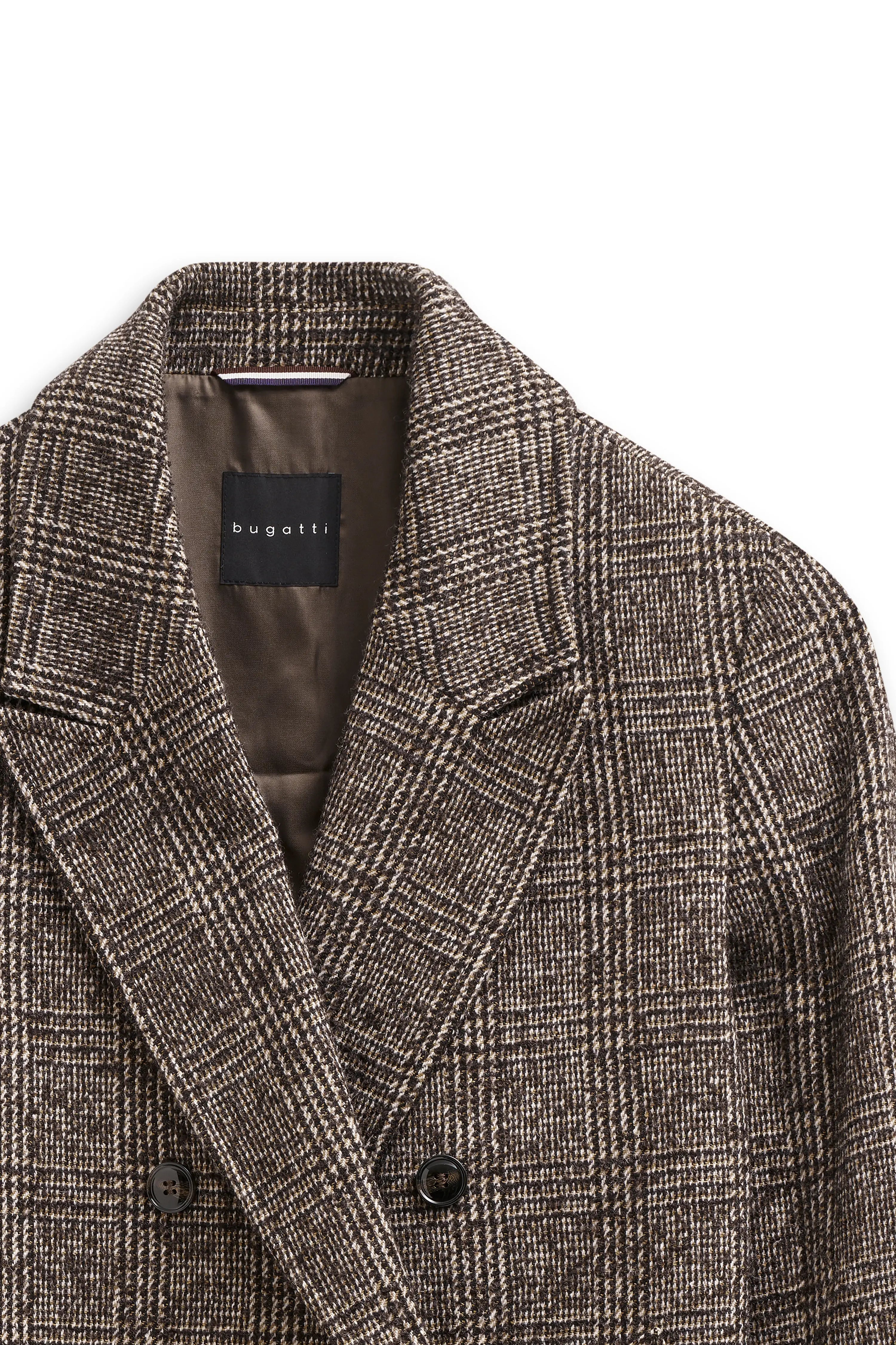 bugatti karierter Blazer in Braun-Grau, Büstenbild, eleganter Stil, hochwertige Verarbeitung.