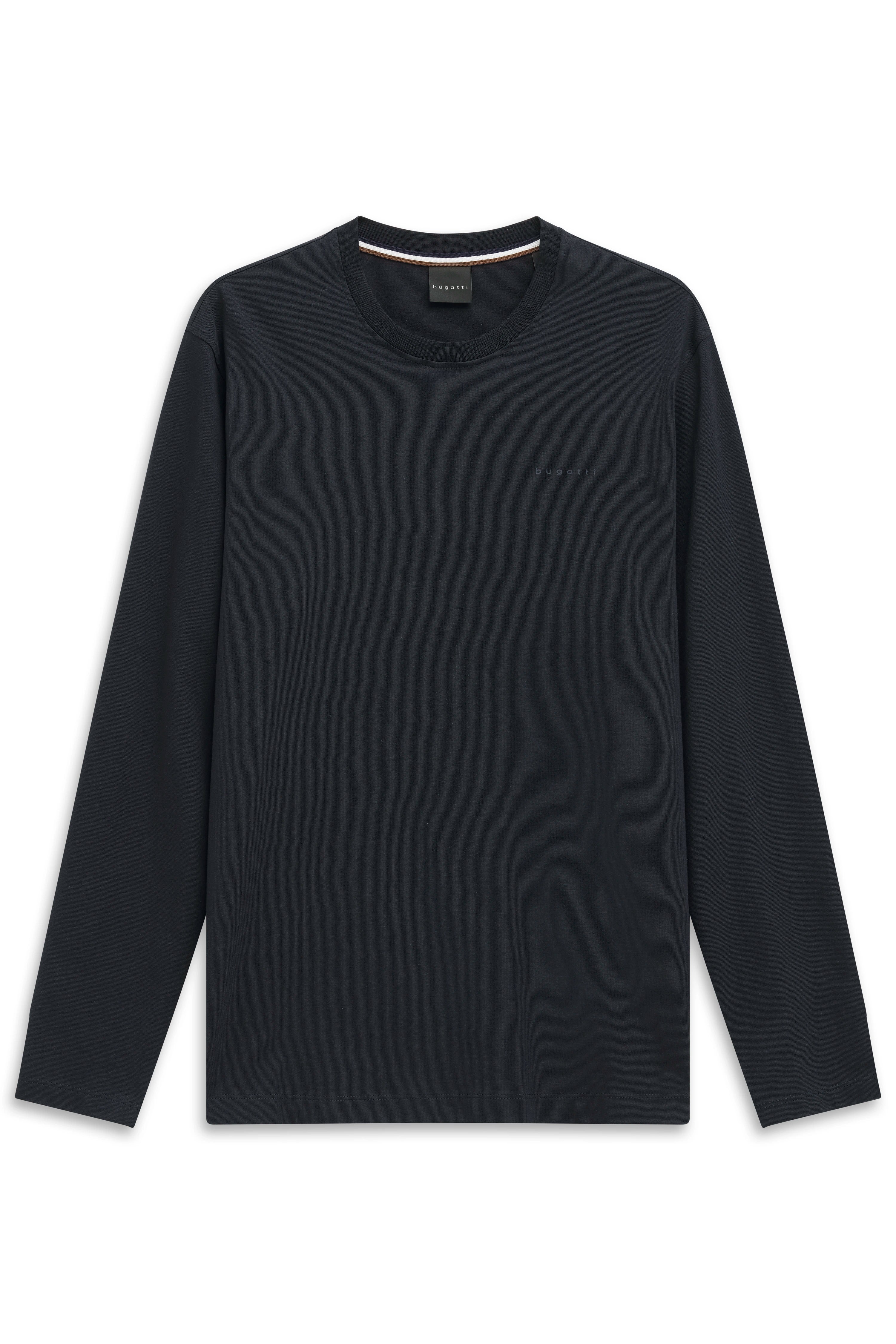 Black long-sleeve shirt by bugatti, bust image, simple design.