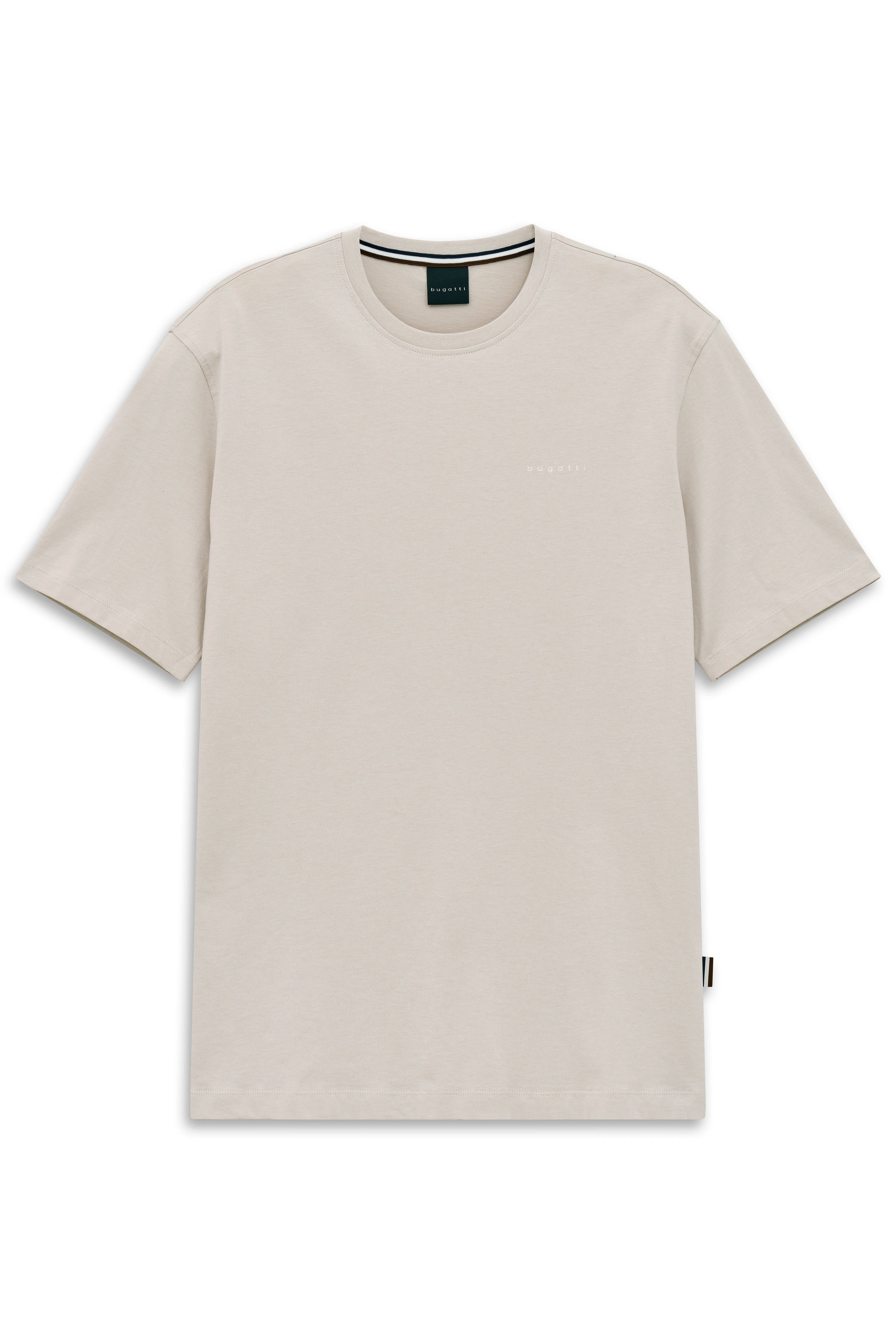 Beiges bugatti T-Shirt, schlichtes Design, Büstenbild.