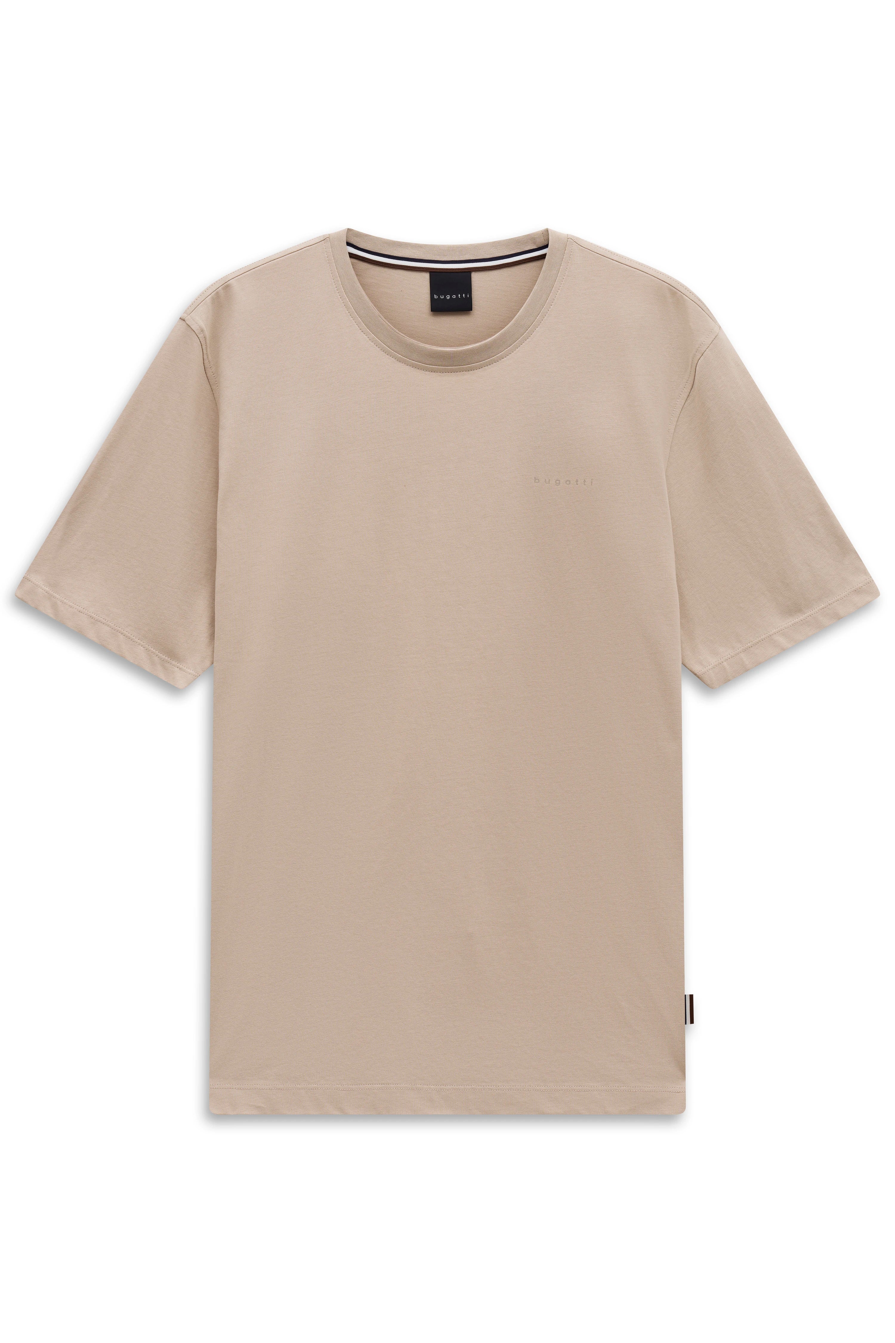 Beiges bugatti T-Shirt, legeres Büstenbild, minimalistisch und stilvoll.