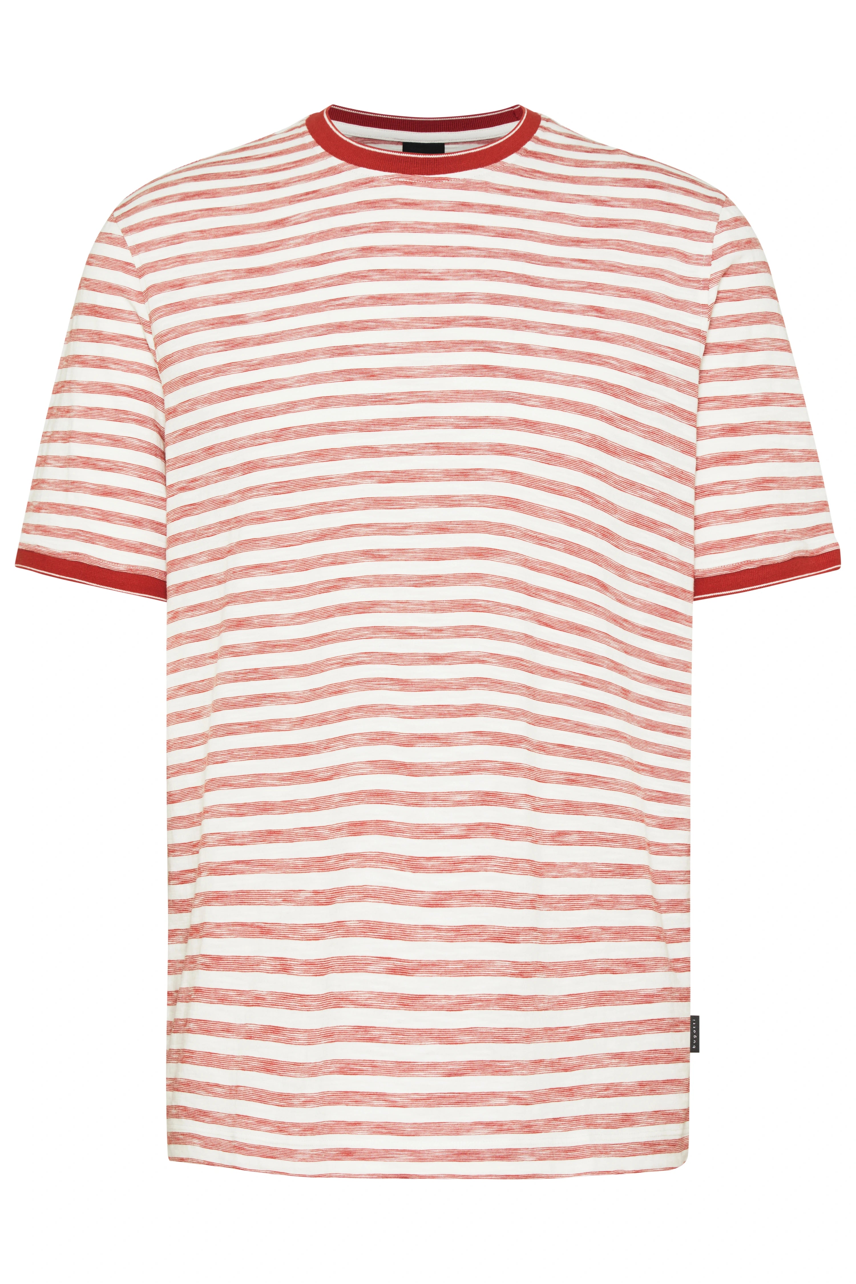 bugatti T-Shirt, red-white stripes, casual bust view, timeless style, high comfort.