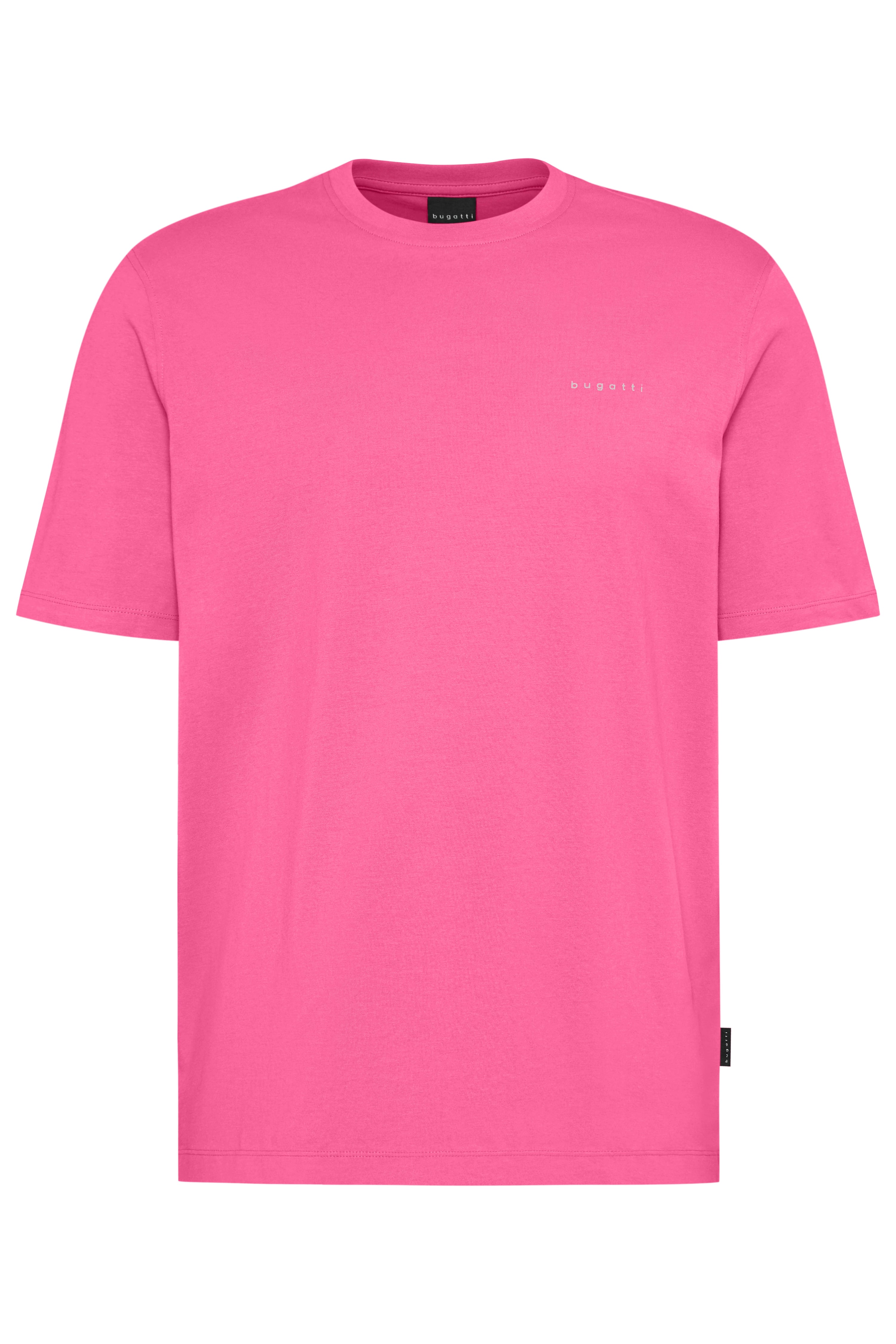 bugatti pinkes T-Shirt, legeres Büstenbild, minimalistisches Design, kurze Ärmel.