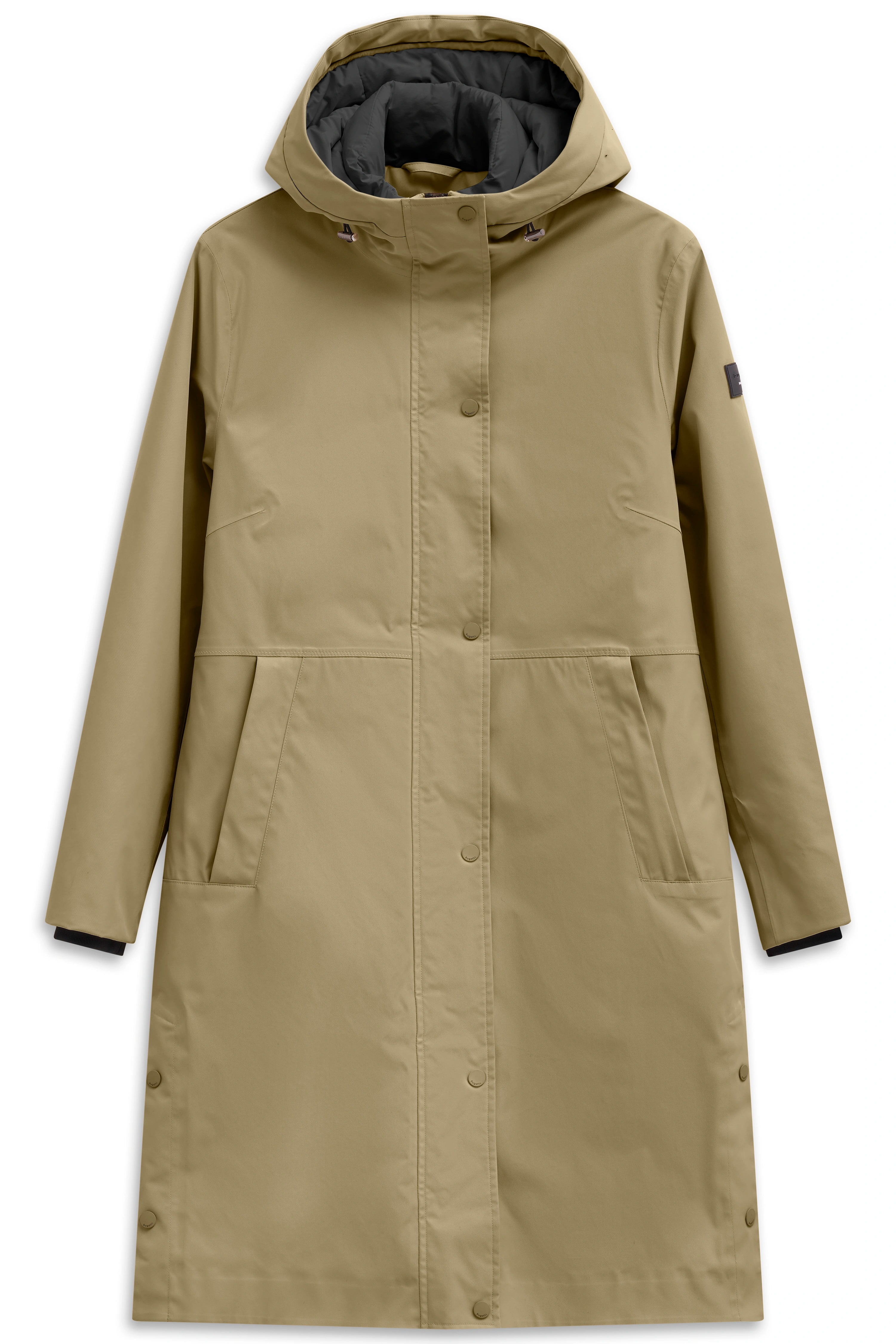 Beige bugatti Parka, Büstenbild, schlichtes Design, hochwertige Verarbeitung.