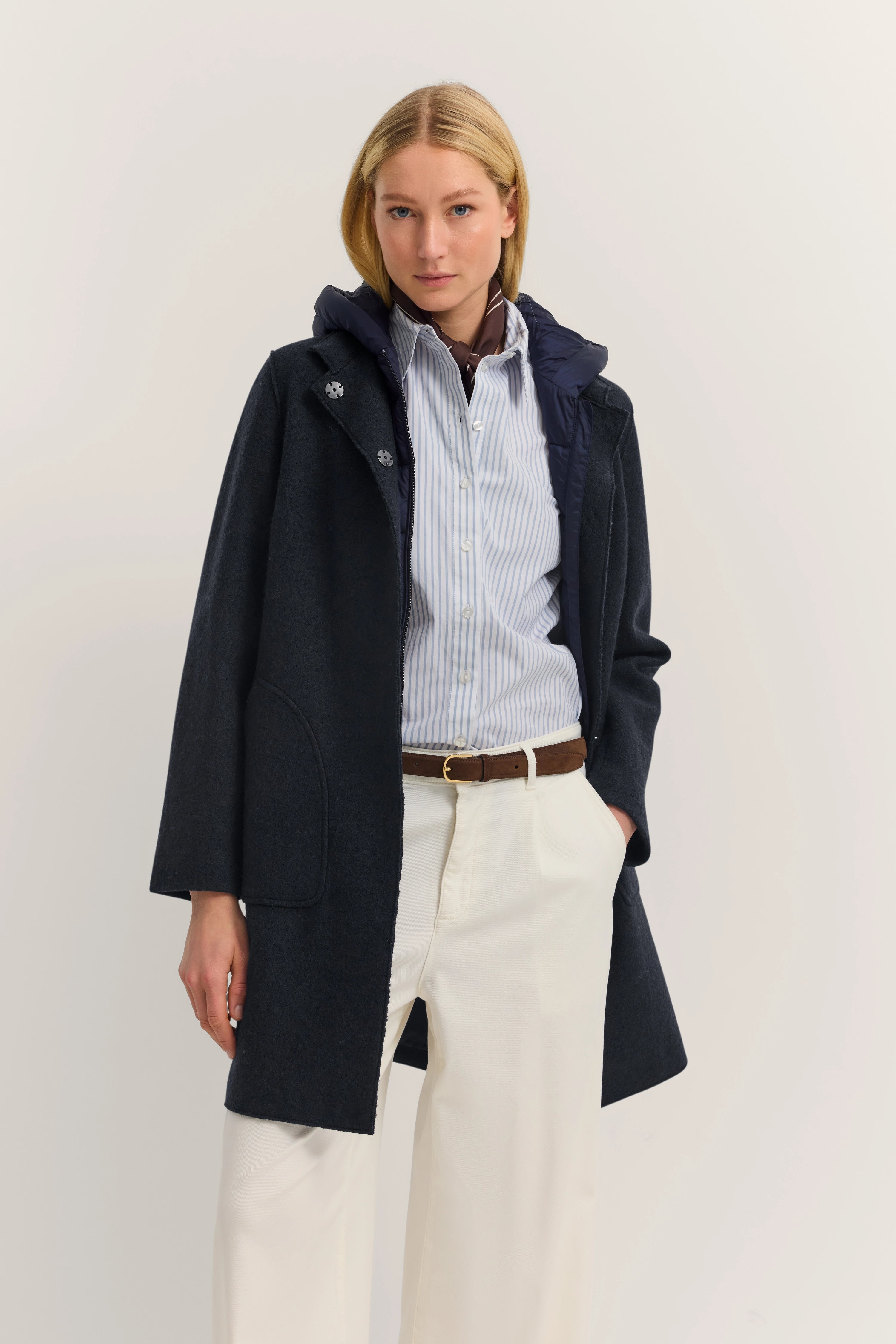 Wool coat with hood & removable vest in navy | Bugatti Wool coat with hood & removable vest in navy | Bugatti