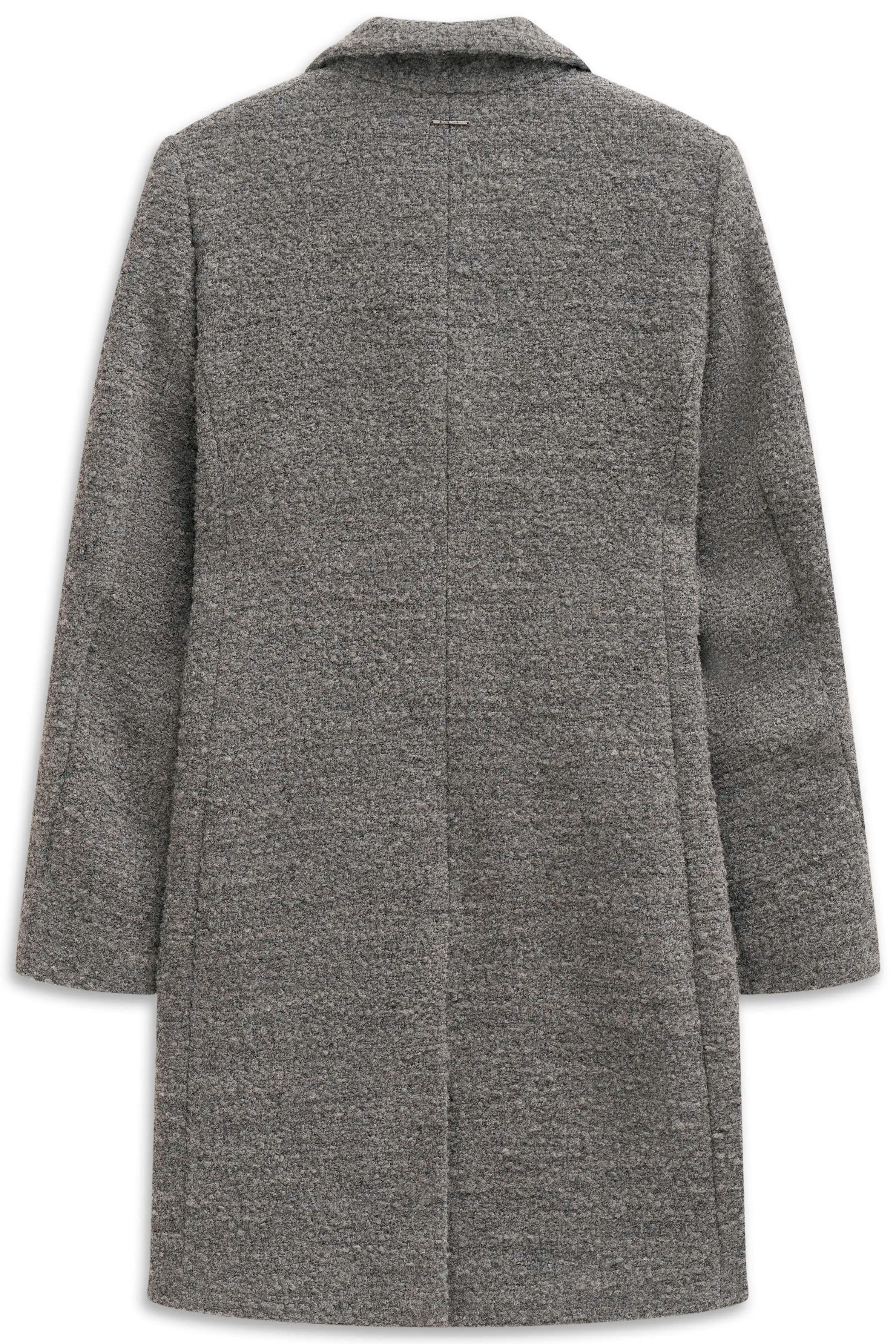 Grauer bugatti Mantel, texturiertes Design, Rückenansicht, ideal für stilvolle, entspannte Looks im Alltag.
