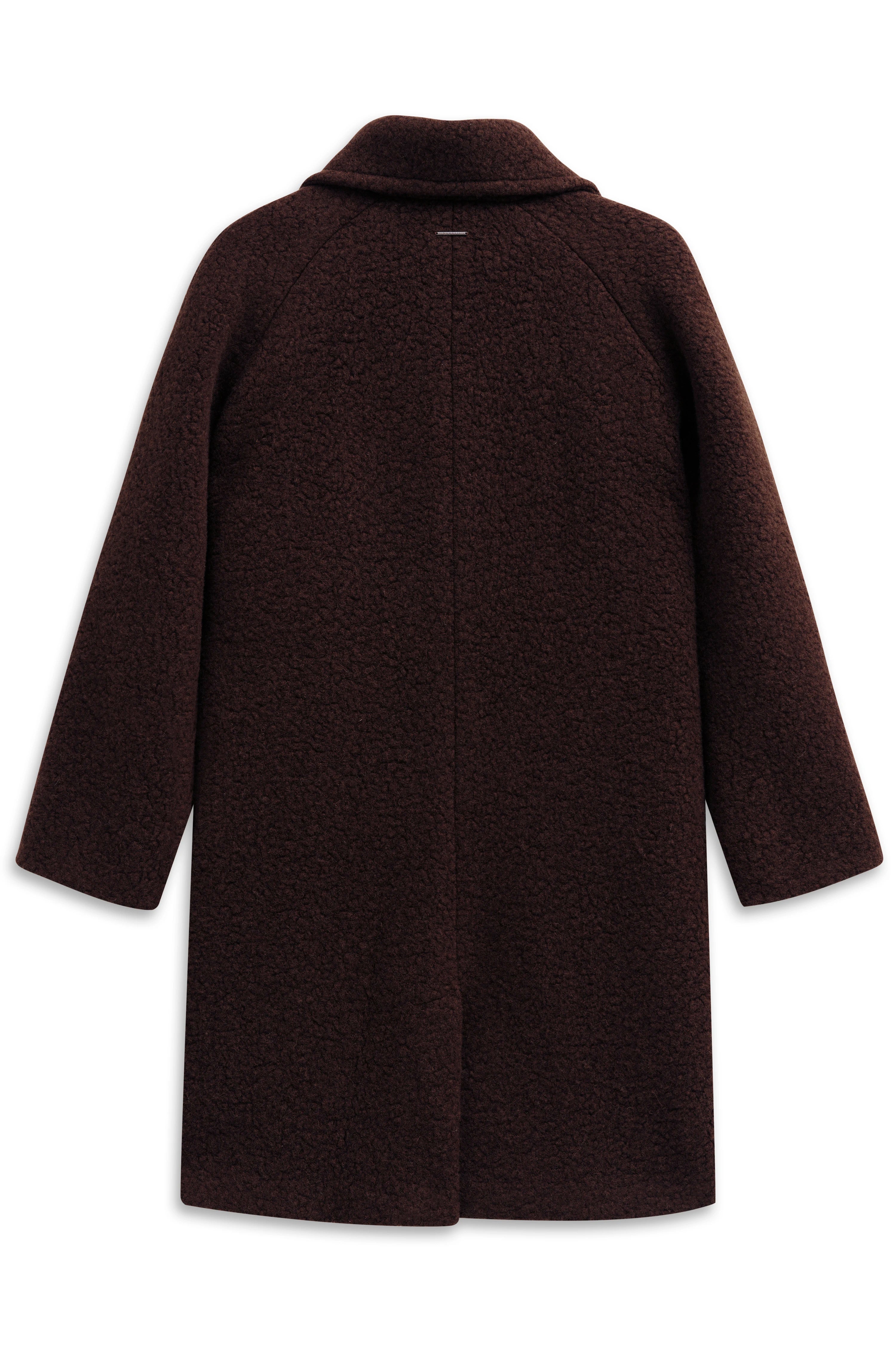 Brauner bugatti Mantel, Büstenbild, aus Textil mit strukturierter Oberfläche, Rückansicht.