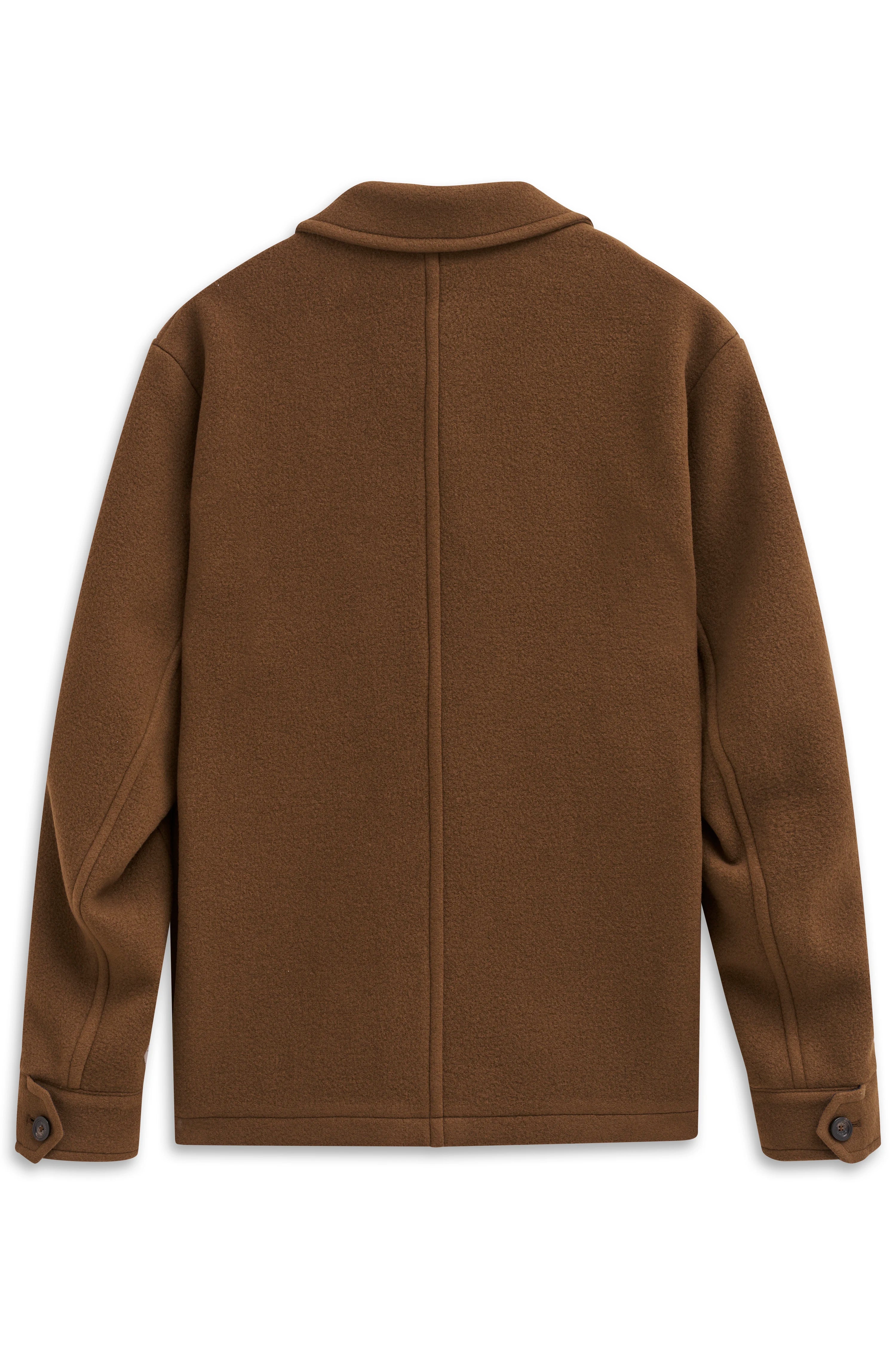 Braune Jacke von bugatti in Rückansicht, Legerbild, schlichtes Design, hochwertige Materialien.