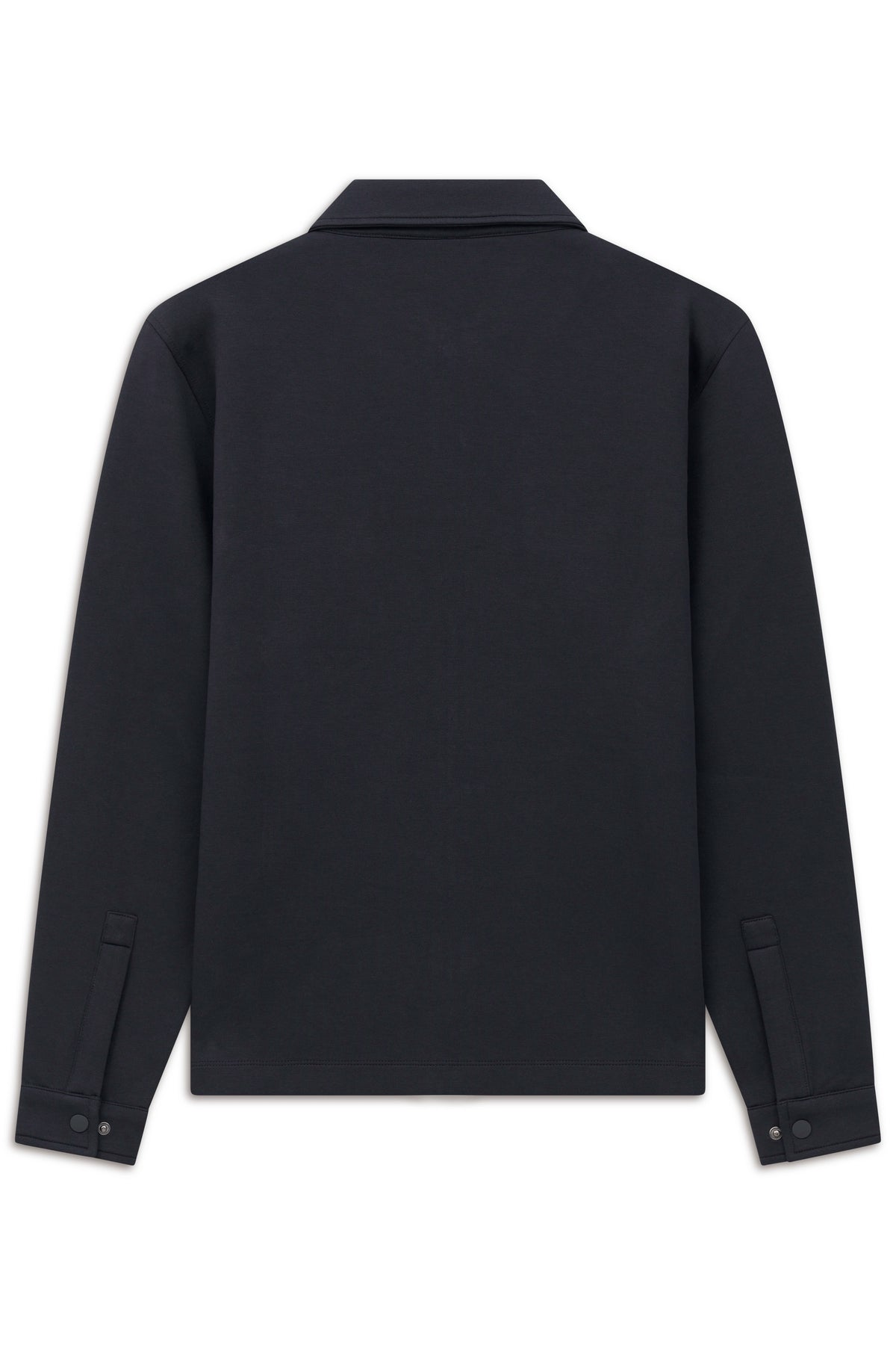 Schwarze bugatti Jacke, Rückenansicht, legeres Design, hochwertige Materialien.