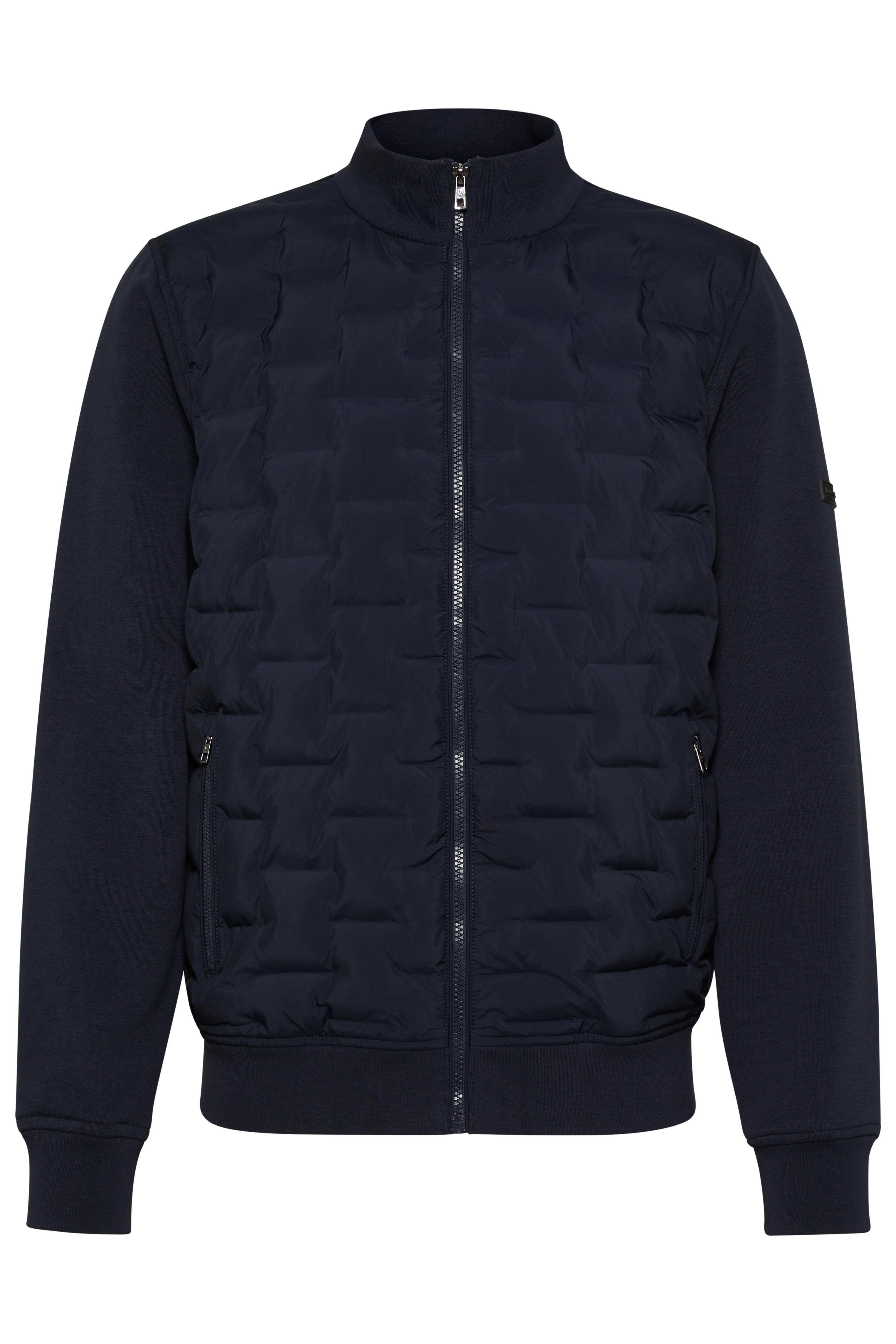 Dunkelblaue bugatti Steppjacke, legeres Büstenbild, stilvoll und zeitlos.