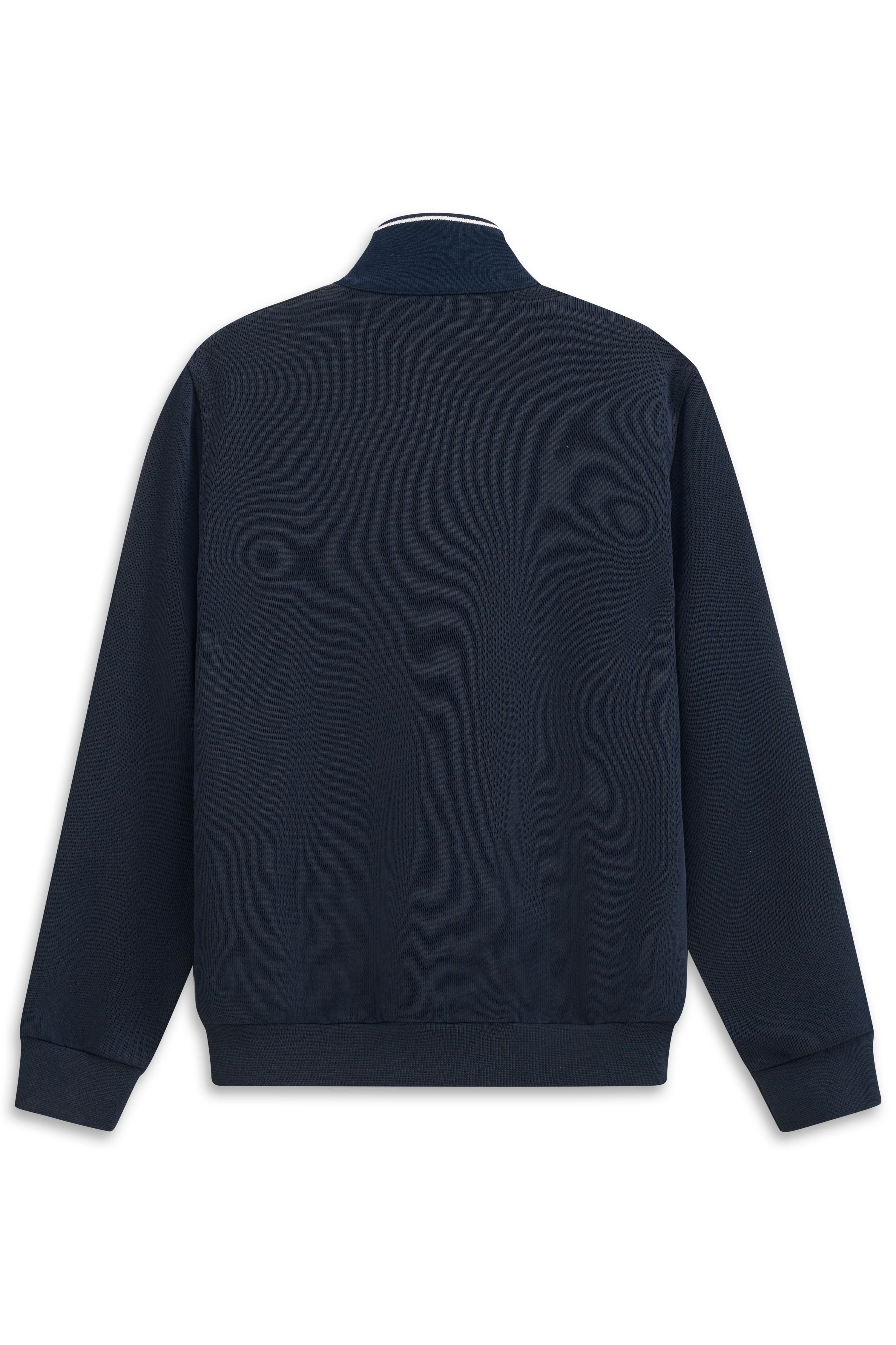 Dunkelblauer bugatti Pullover, Rückansicht, Langarm, legerer Stil, hochwertige Verarbeitung.