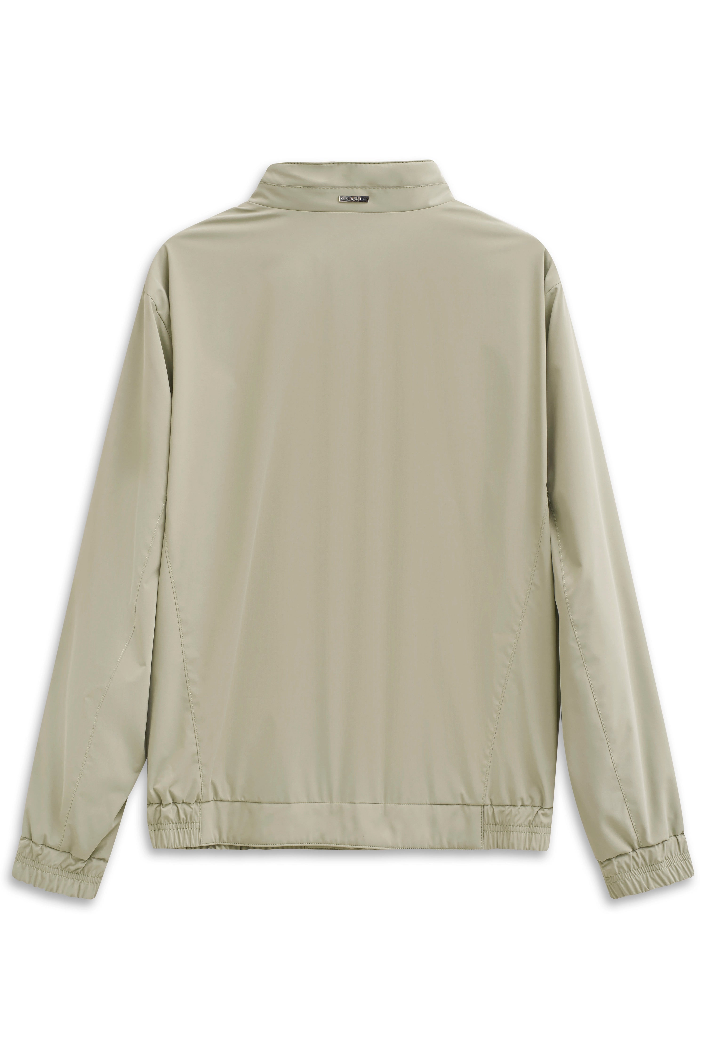Beige bugatti Jacke in Rückenansicht, legeres Design, elastische Bündchen, ohne Muster.