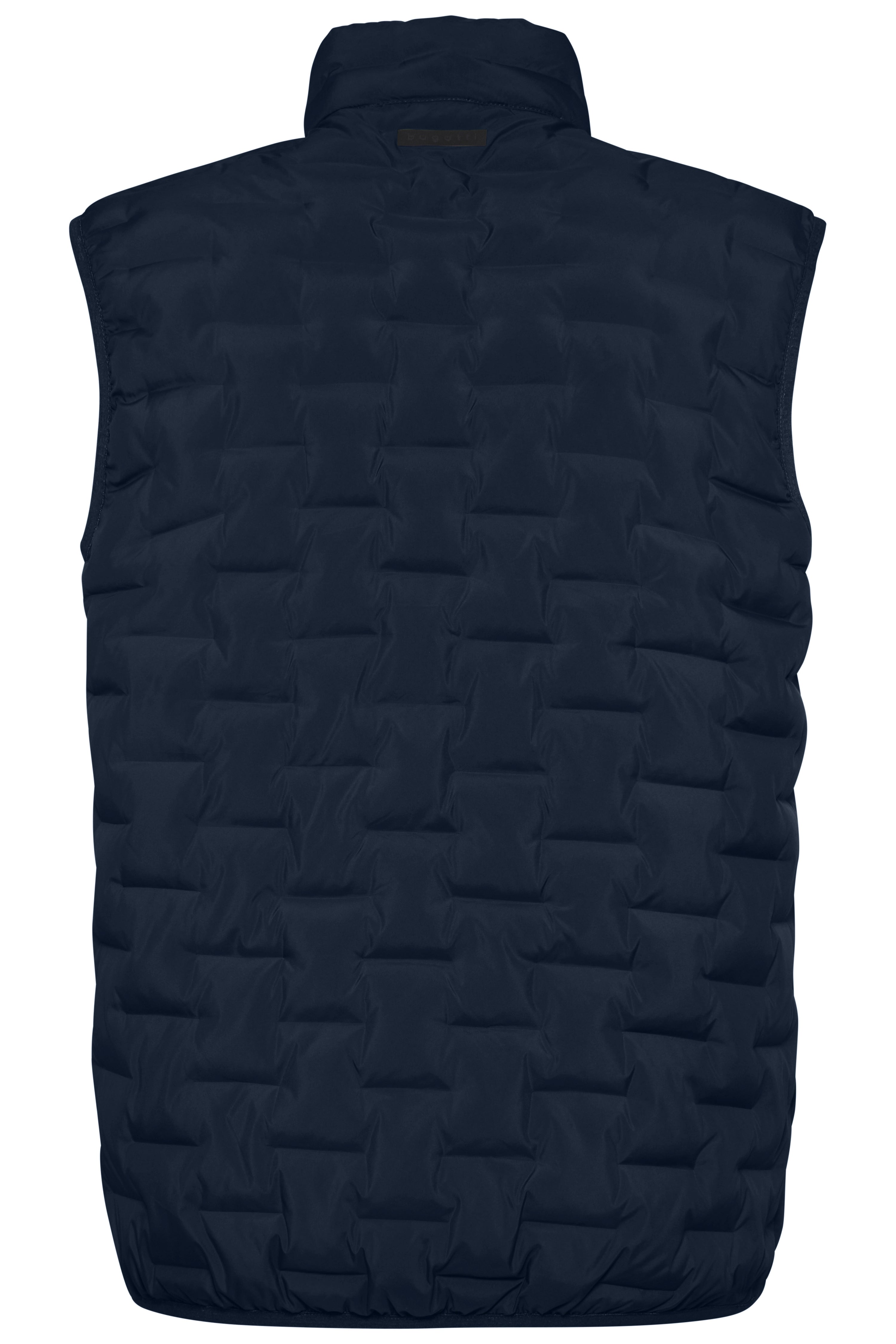 Dunkelblaue bugatti Weste, gesteppt, Rückansicht, ohne Muster, eleganter Stil.