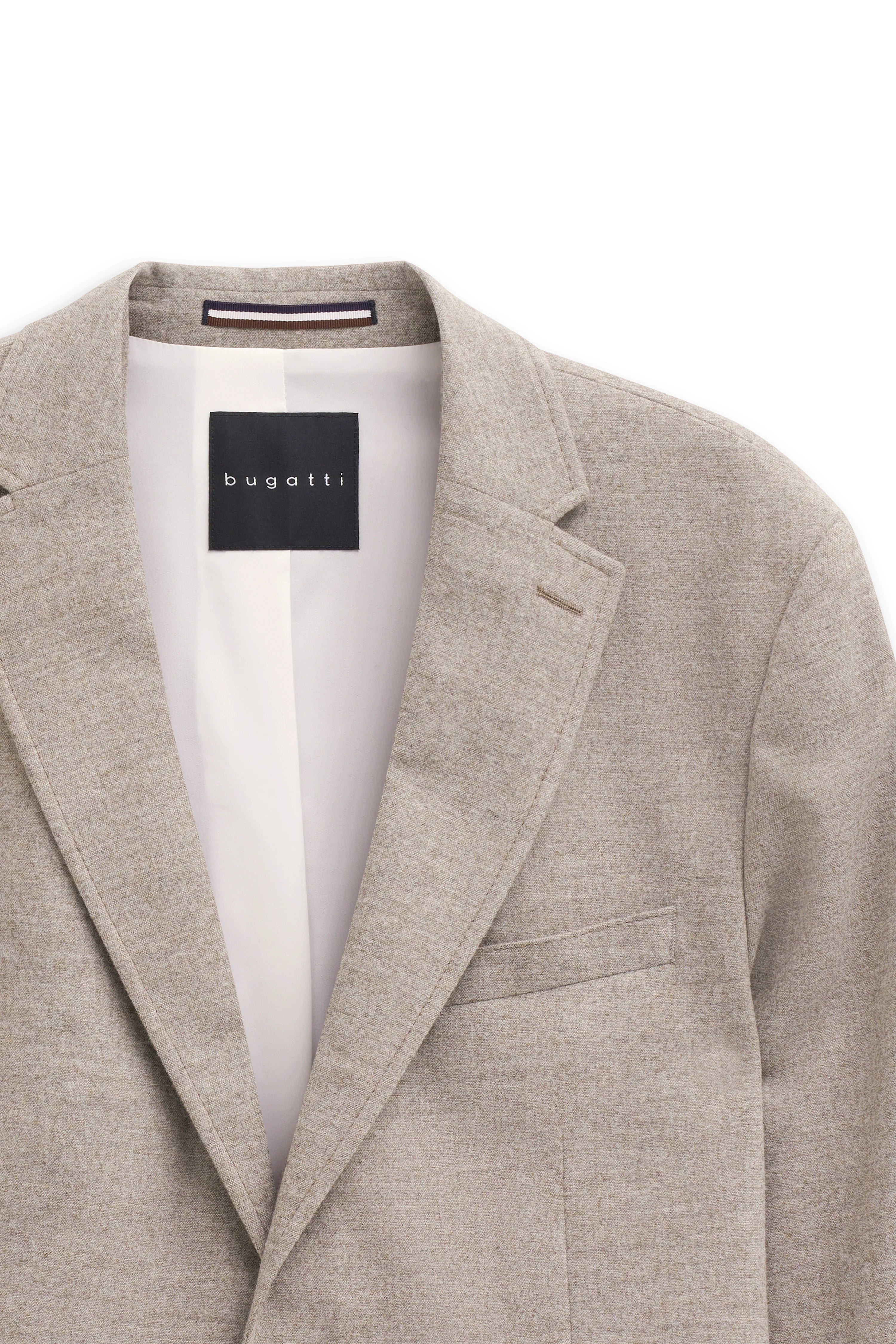 Beige bugatti blazer van hoogwaardig materiaal, detailweergave op hanger. Elegante, tijdloze stijl.