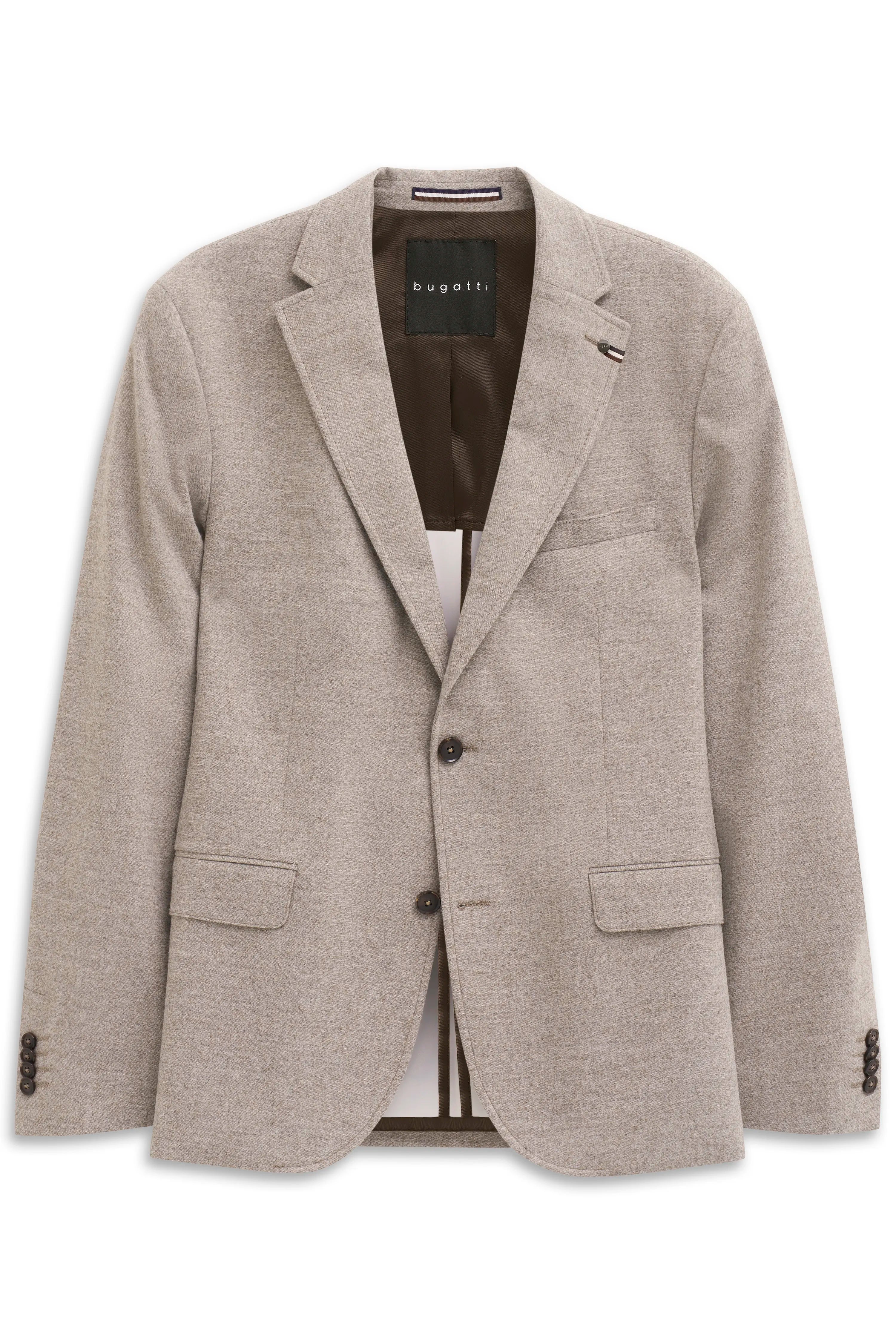 Gray bugatti blazer, bust view, elegant design with pockets and buttons.