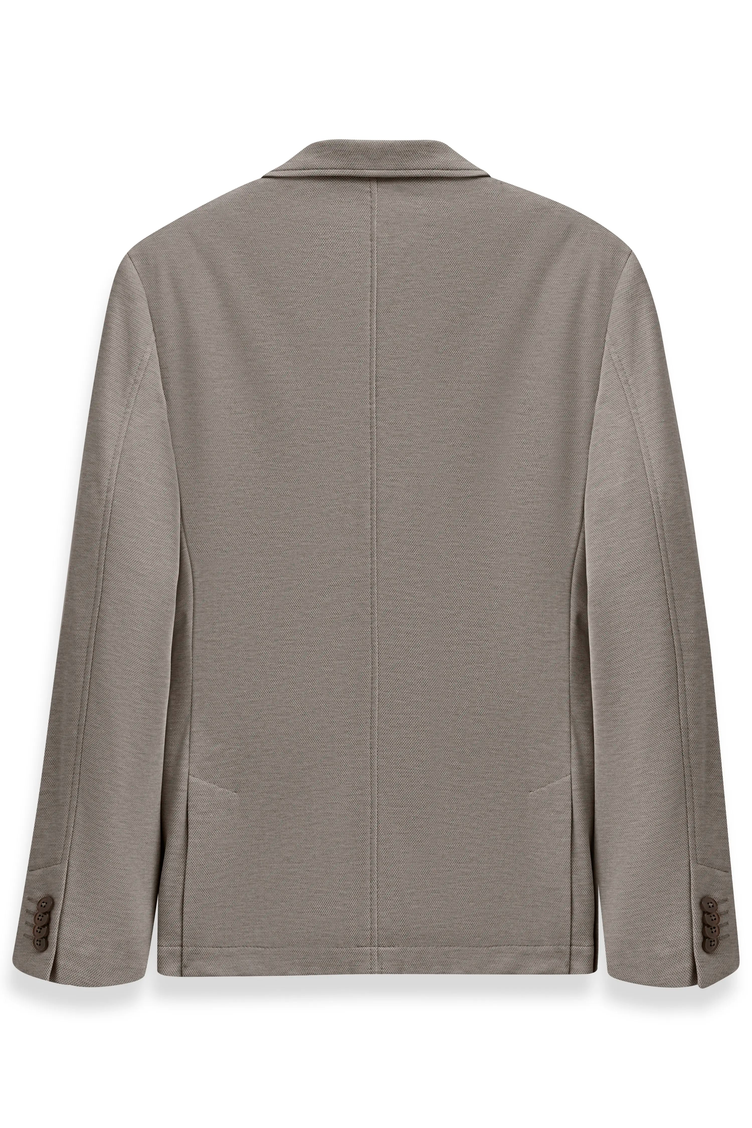 bugatti beige colbert, achterkant, klassiek ontwerp, busteweergave.