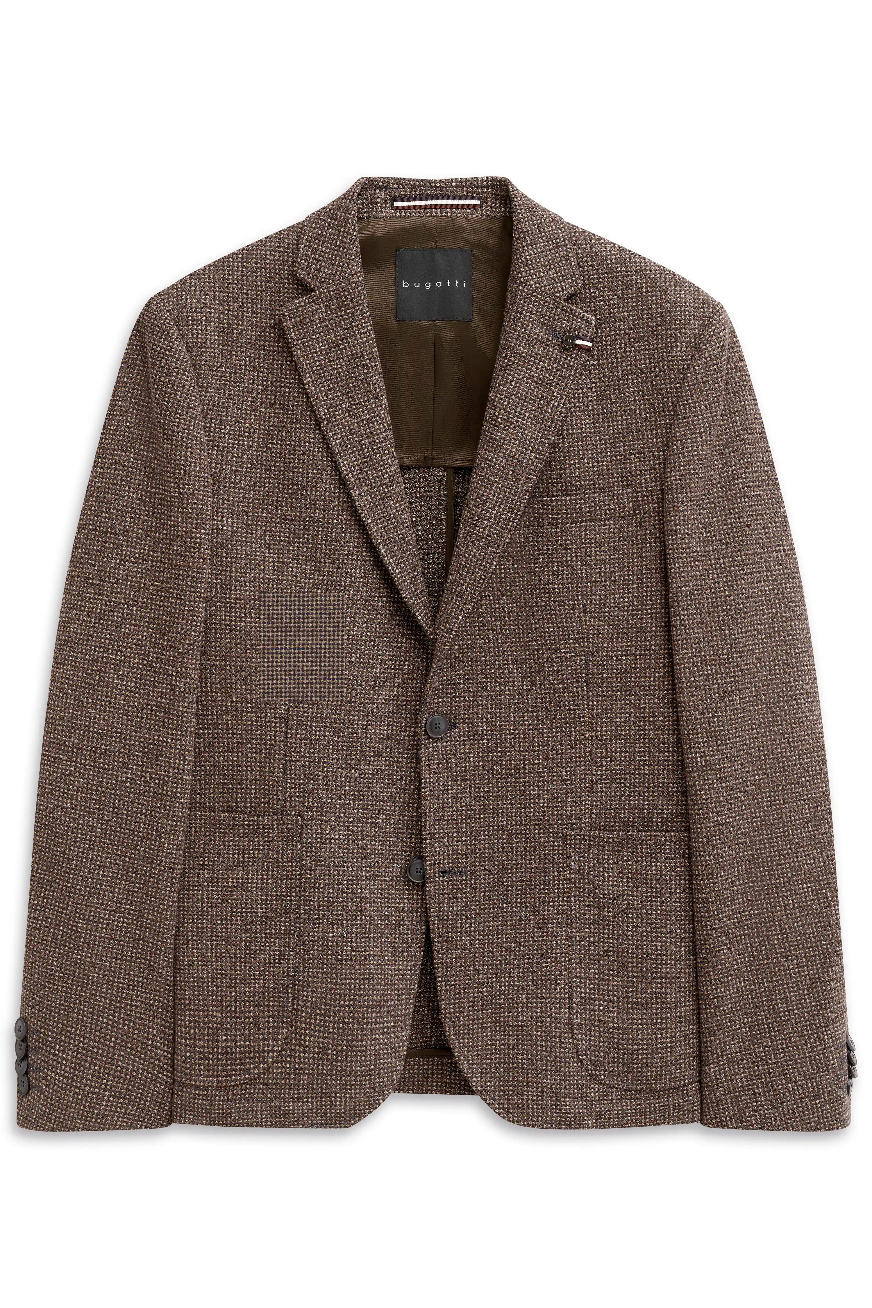 Brown bugatti blazer with fine pattern, casual bust view. Elegance and style for any occasion.