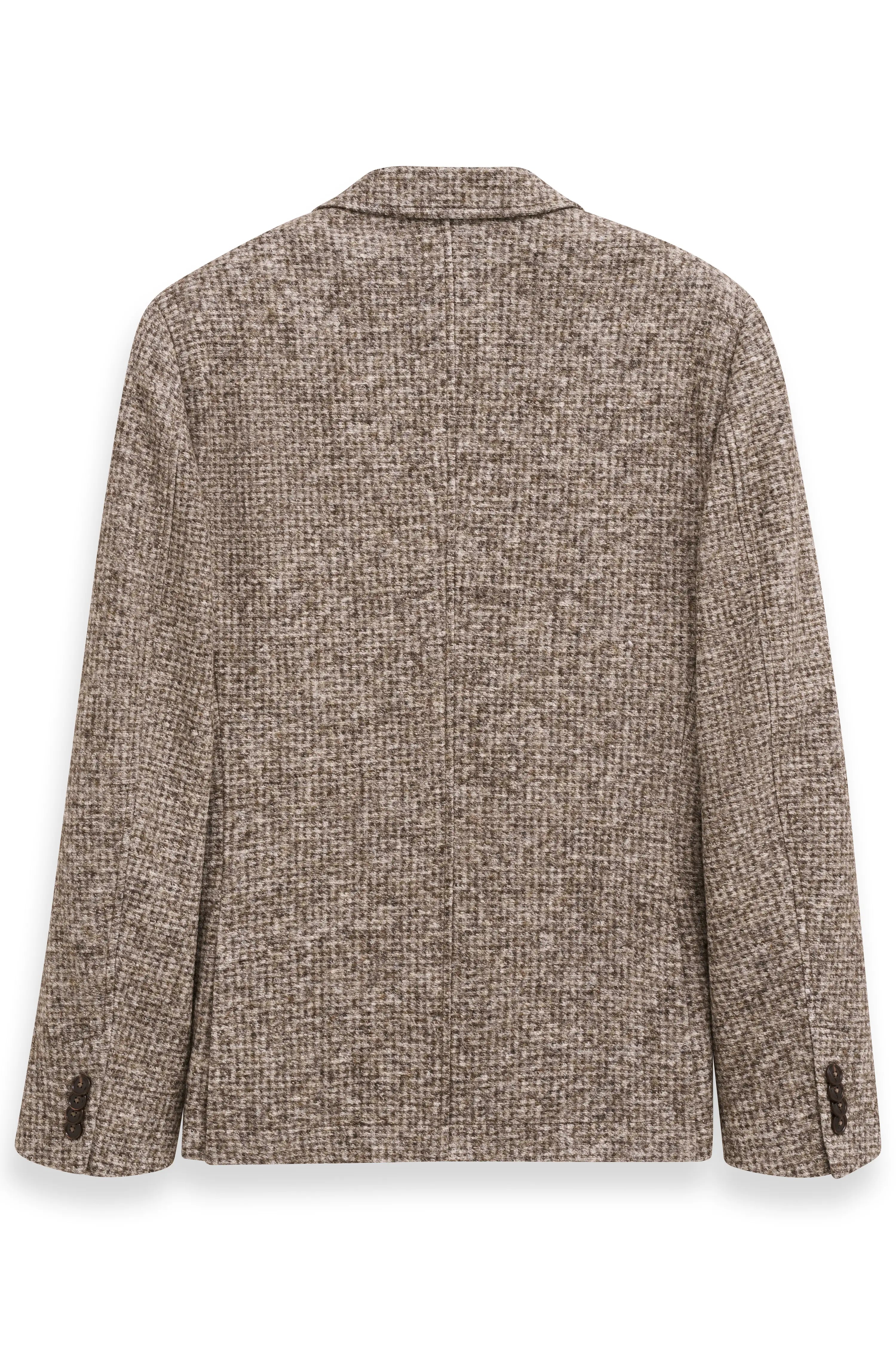 Brauner bugatti Blazer mit Fischgrätenmuster, Rückansicht, legeres Büstenbild.