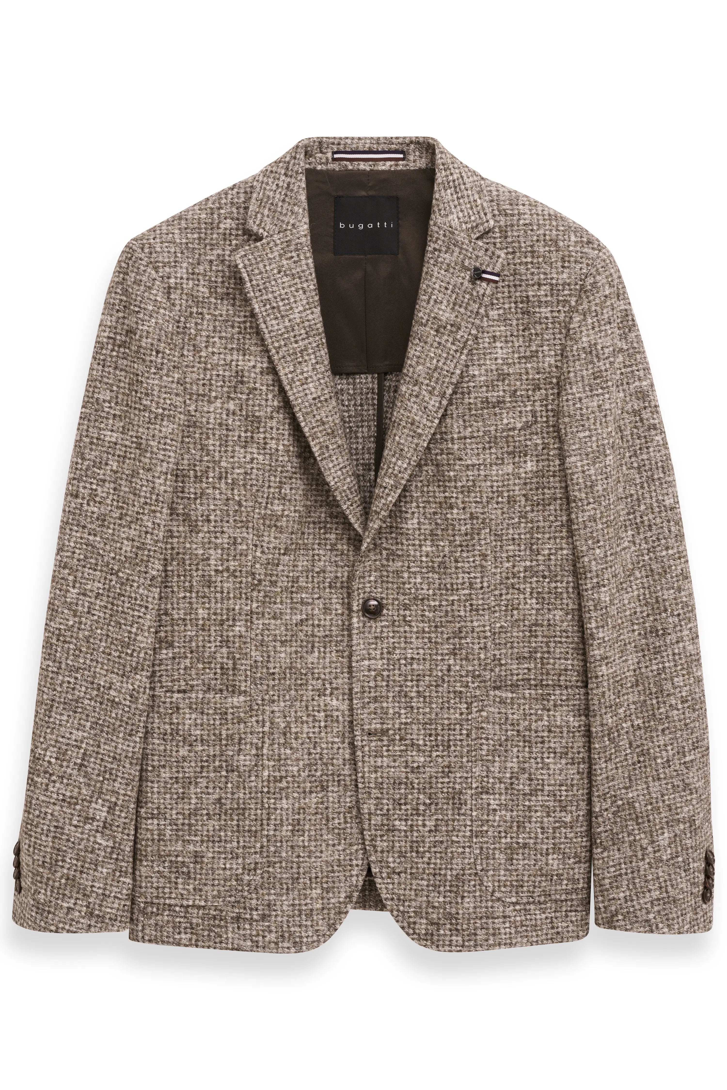 Brauner bugatti Blazer mit Karomuster, Büstenbild, stilvoll und zeitlos.