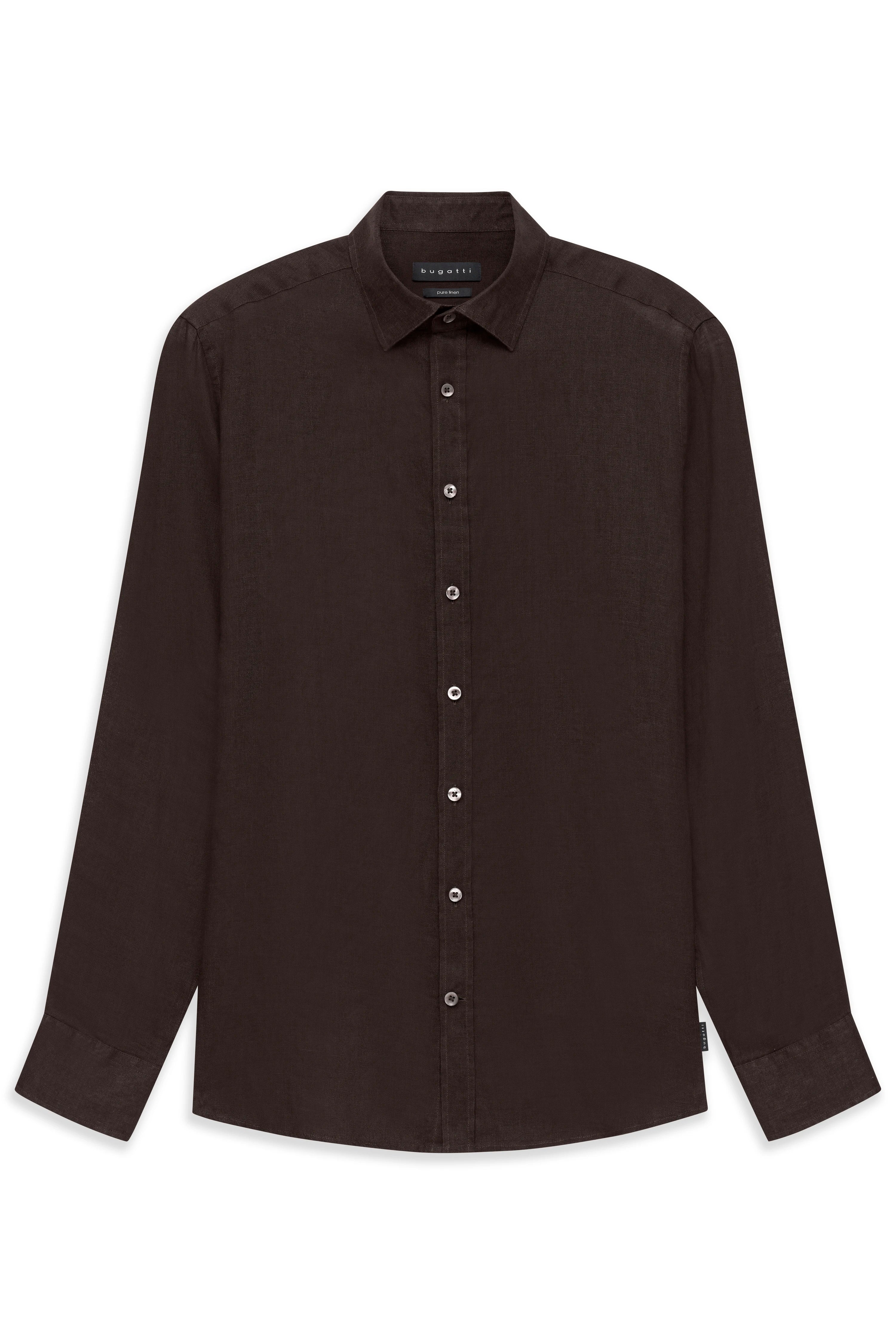 Bugatti Herrenhemd, dunkelbraun, Langarm, legeres Bild, stilvoll und schlichtes Design.