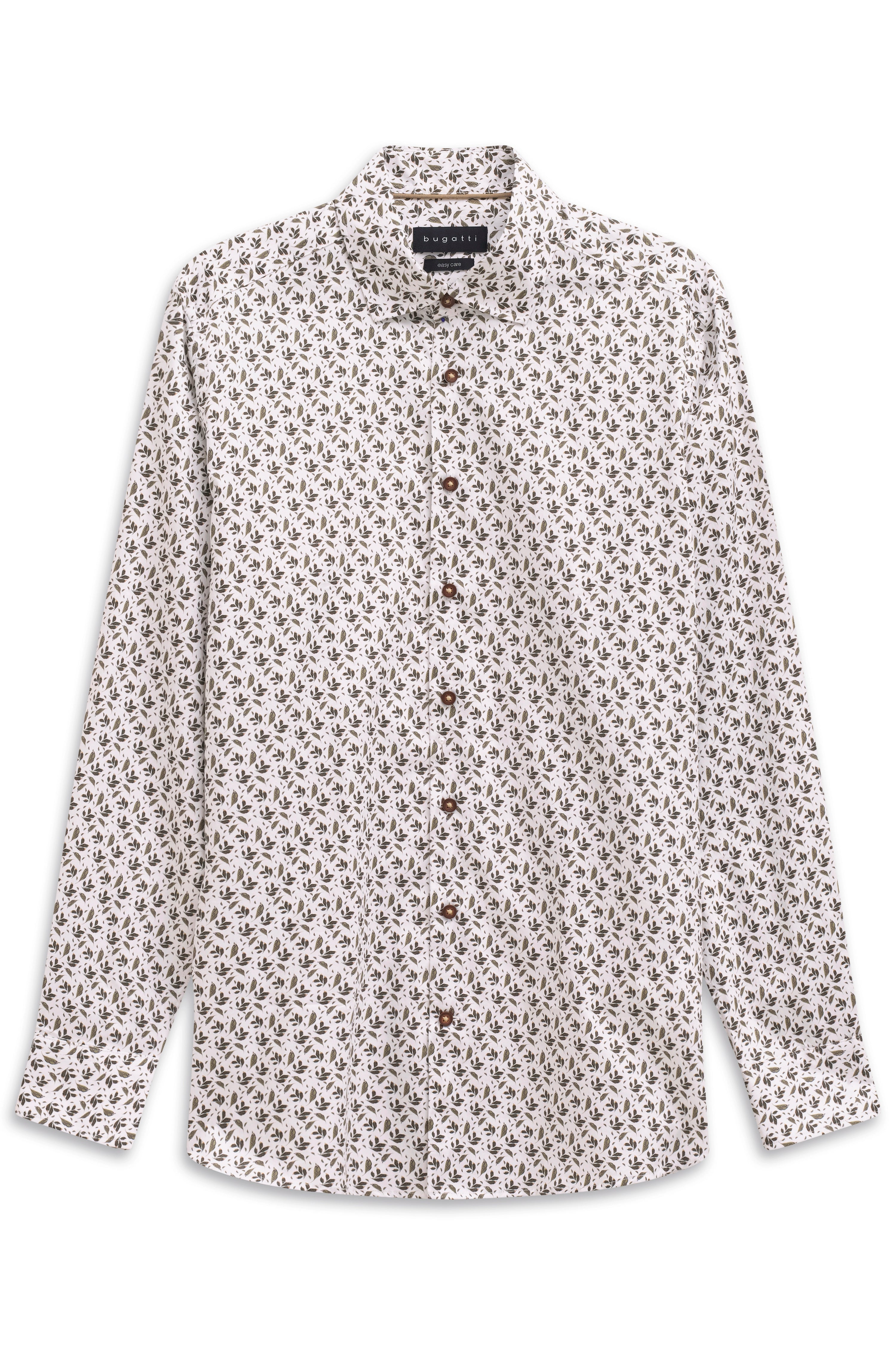 Herrenhemd mit floralem Muster in Weiß und Braun, Büstenbild, von bugatti.