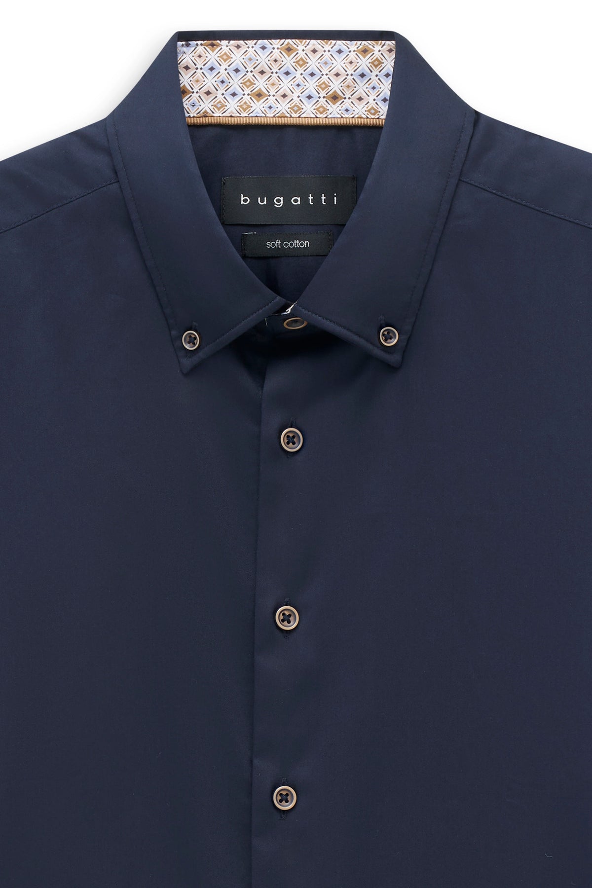 bugatti Hemd in Navy mit gemustertem Kragen, Detailaufnahme, soft cotton.